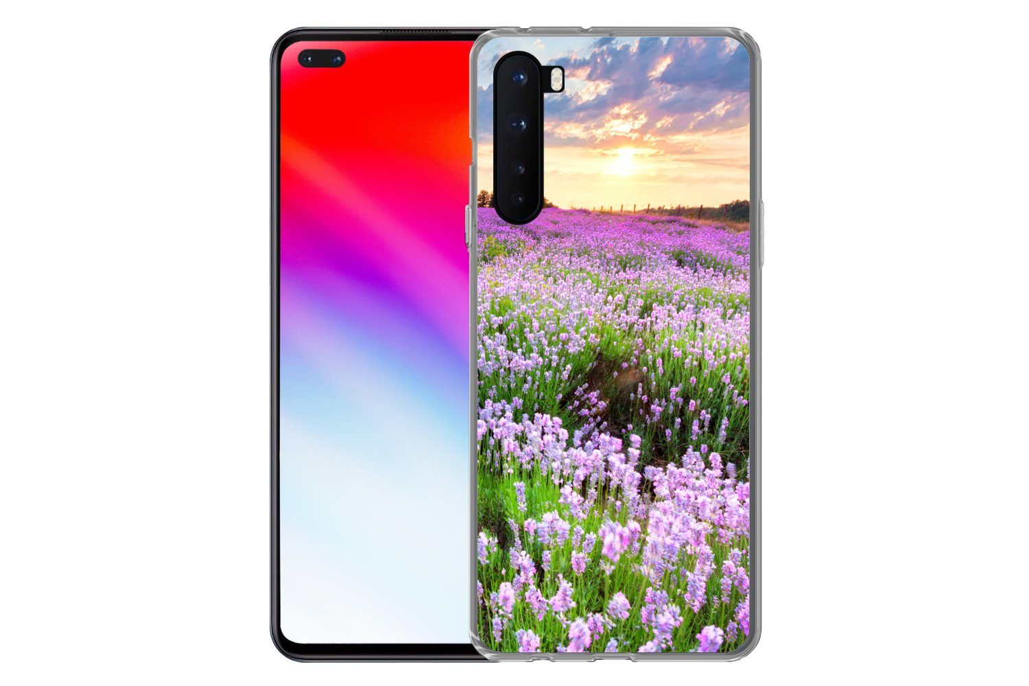 MuchoWow Handyhülle für OnePlus Nord Blumen - Lavendel - Lila - Himmel - Sonnenuntergang -, Phone Case, Silikon, Schutzhülle Dünn