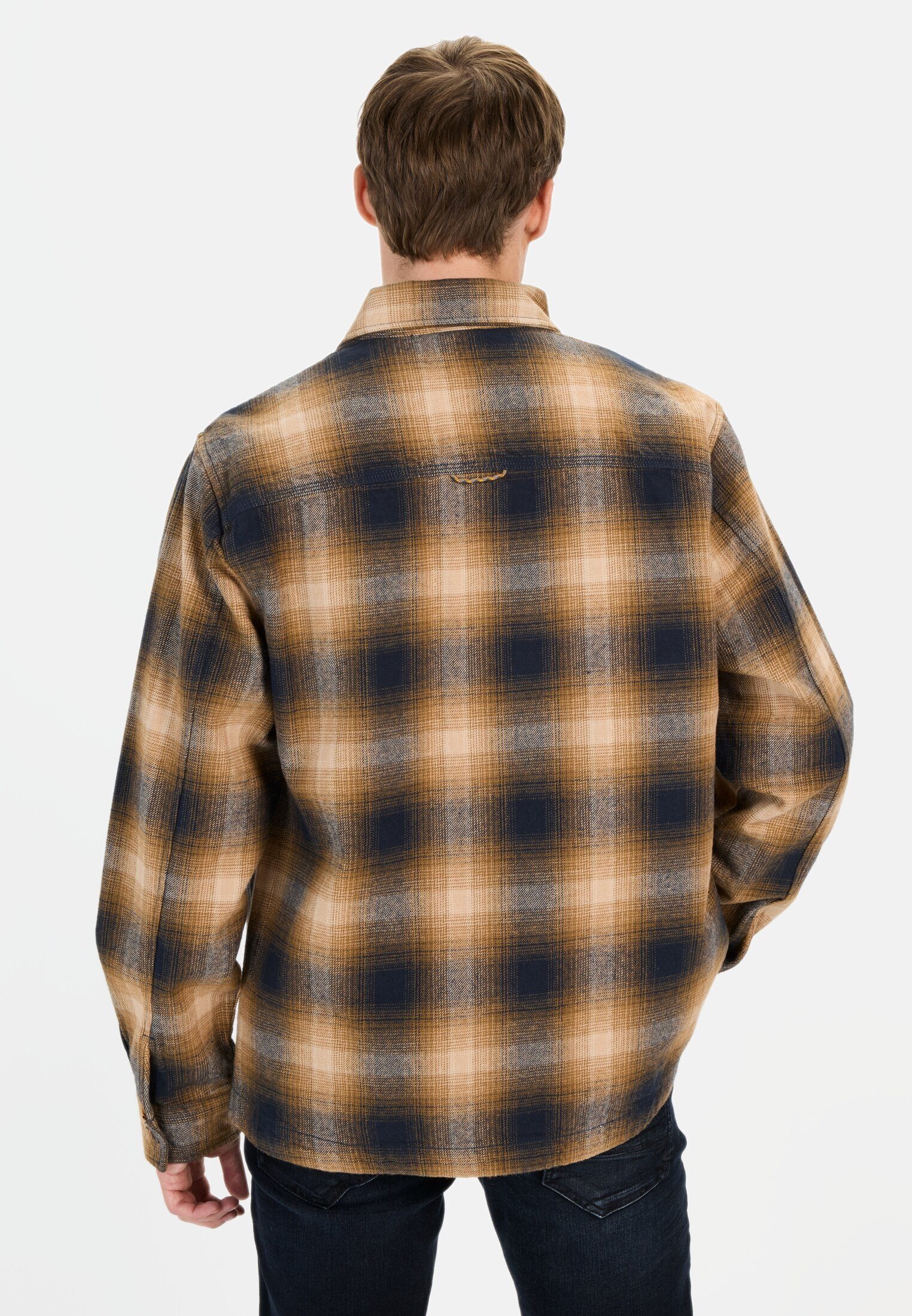 camel active Hemdjacke aus reiner Baumwolle Langarm Stehkragen Markenlogo günstig online kaufen