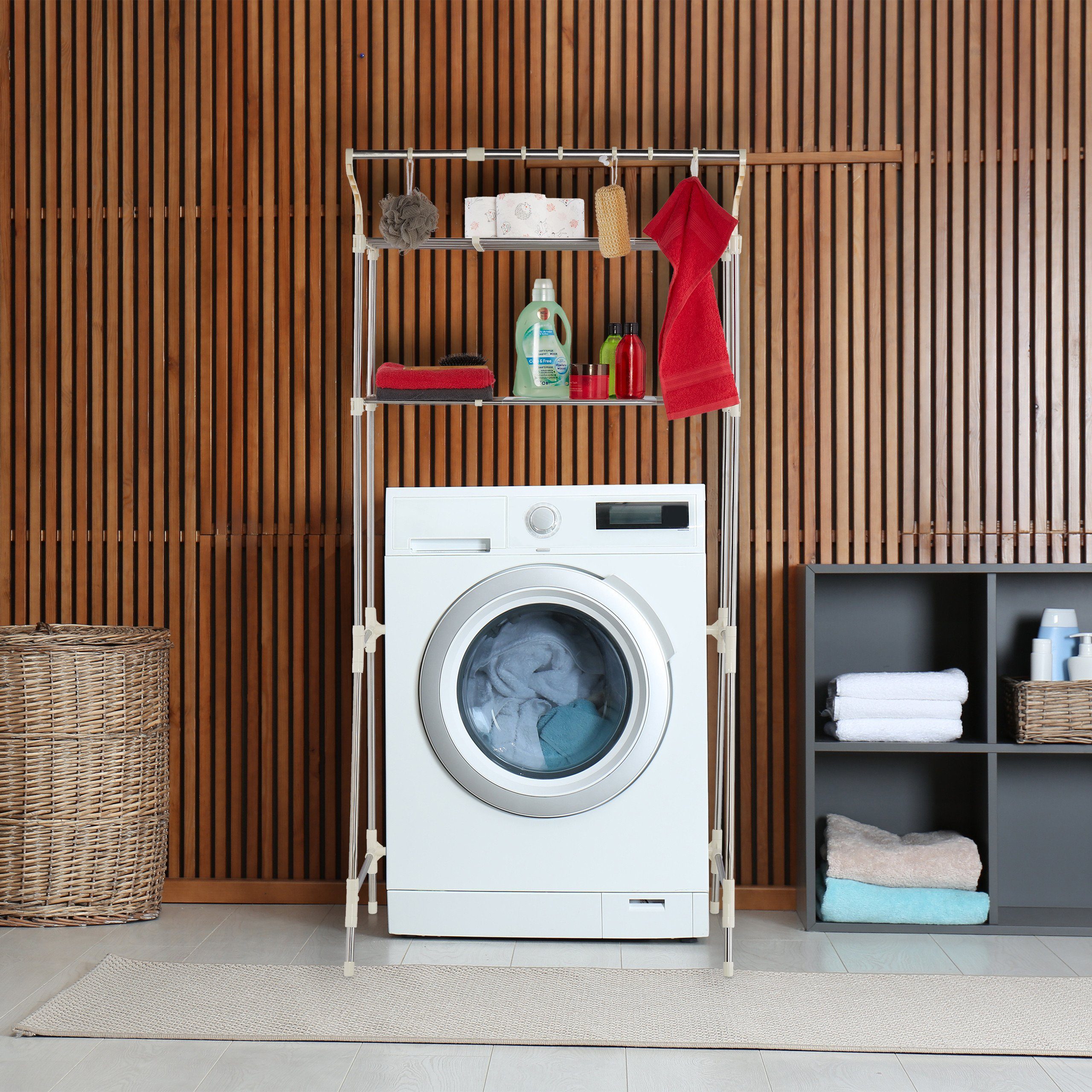 Metall Waschmaschinenumbauschrank Waschmaschinenregal Ausziehbares relaxdays
