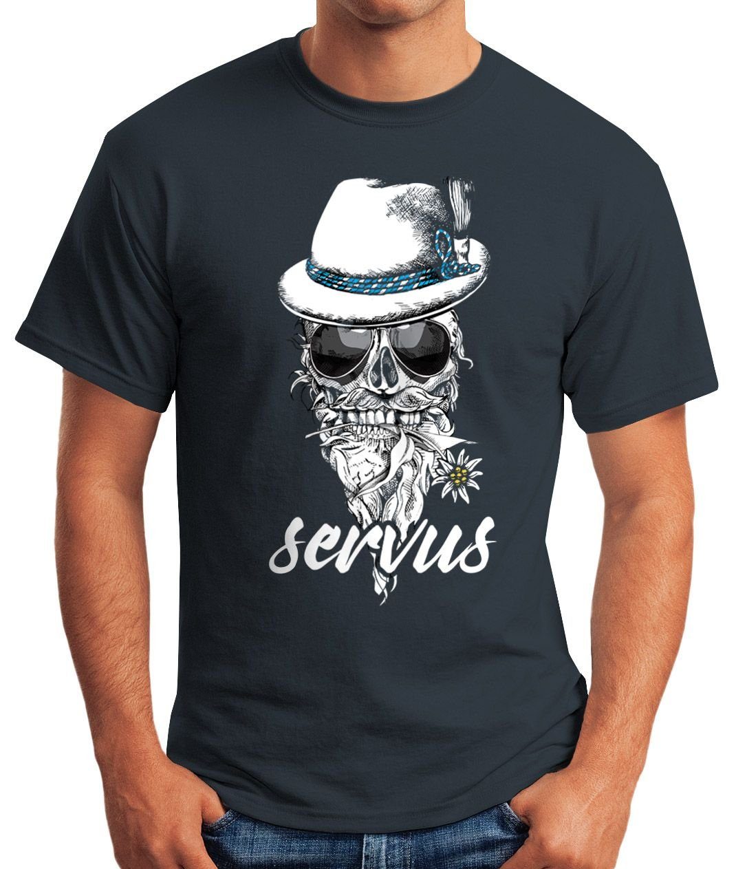 MoonWorks Print-Shirt Herren T-Shirt Totenkopf Filzhut Bayern Skull Blume s günstig online kaufen