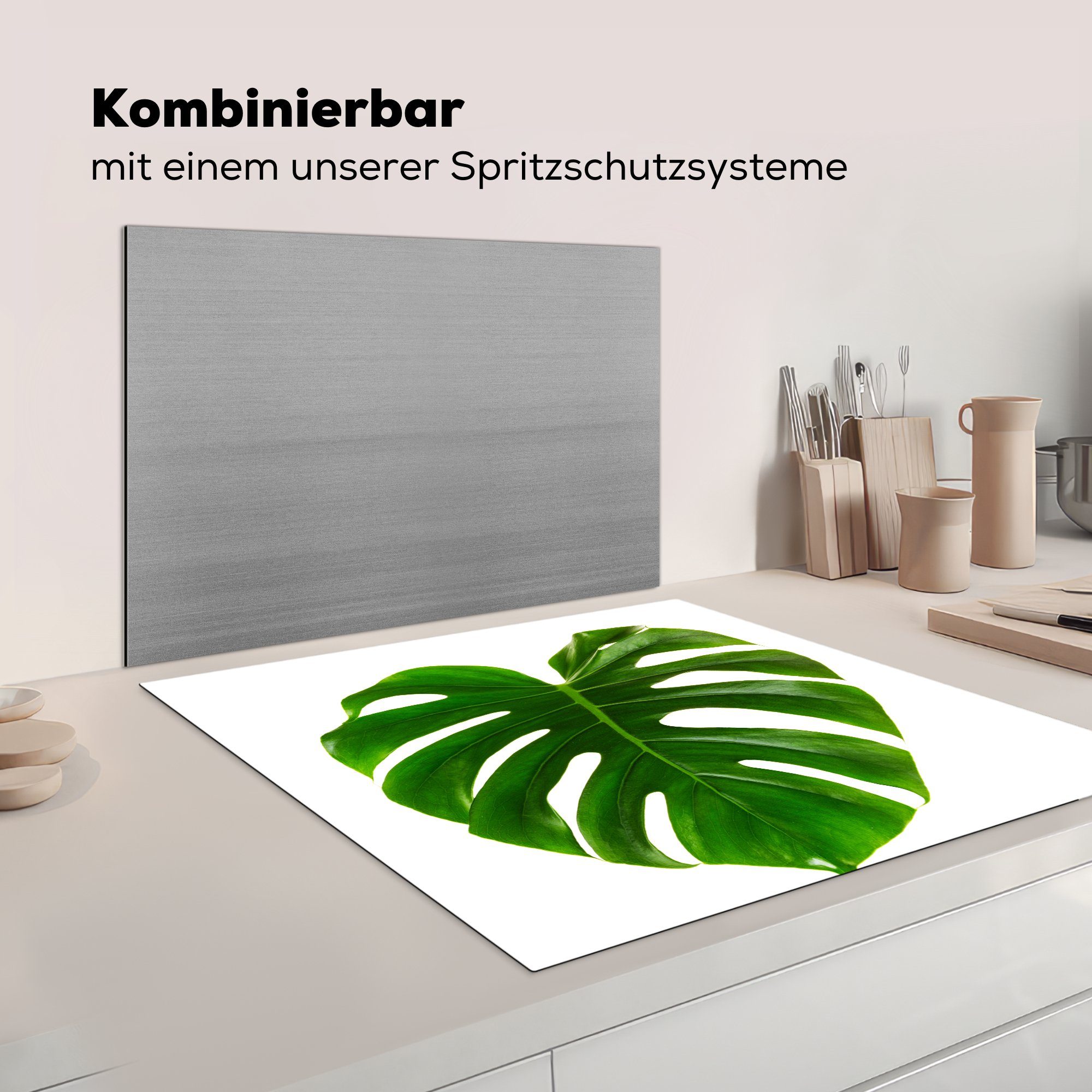 MuchoWow Herdblende-/Abdeckplatte Großes auf 78x78 weißem Blatt (1 tlg), für cm, küche Arbeitsplatte botanisches Ceranfeldabdeckung, Vinyl, Hintergrund