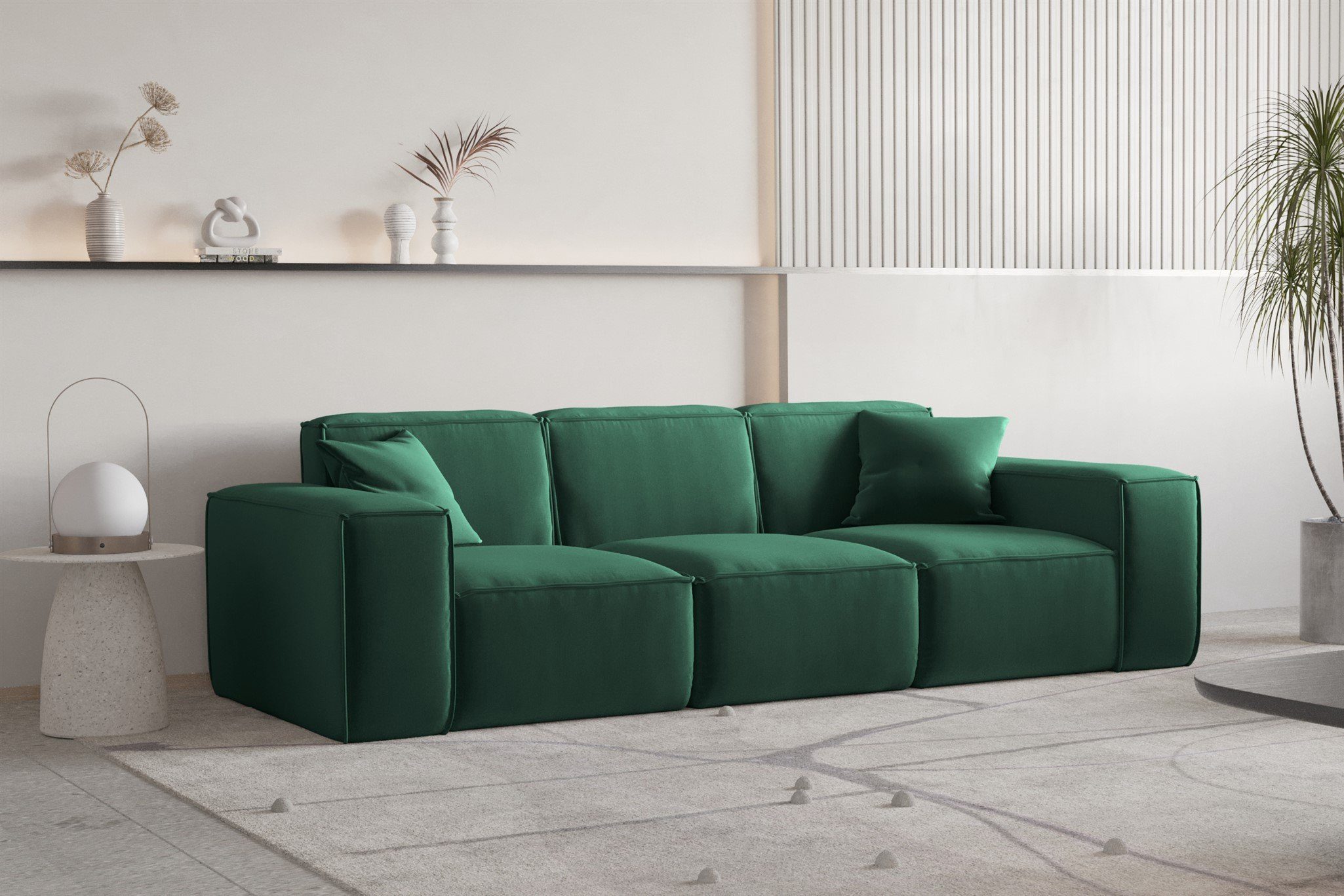 Fun Möbel Sofa Sofa Designersofa CELES PREMIUM 3-Sitzer in Stoff, Inkl. 2 Zierkissen