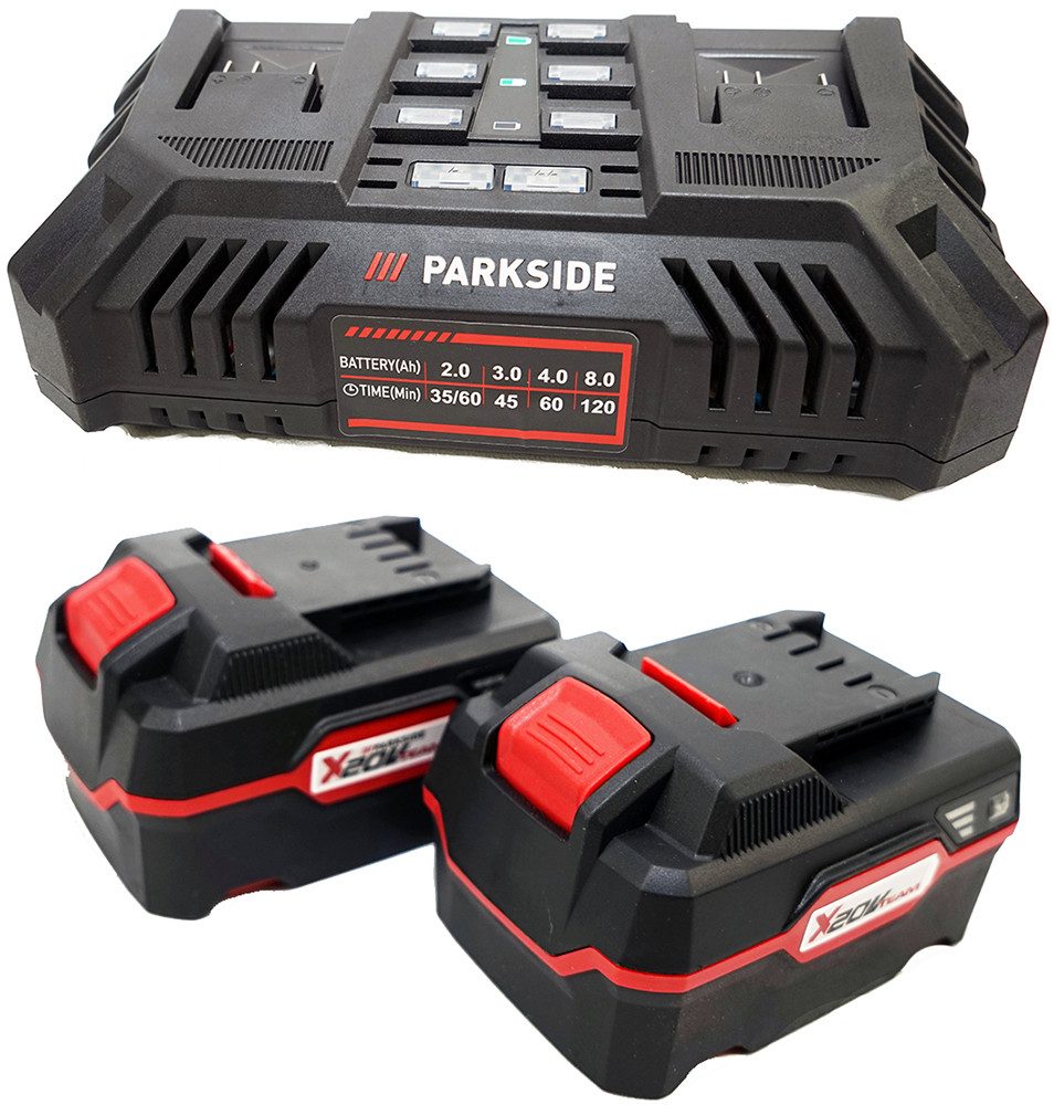 Parkside 20V Akku Doppelladegerät PDSLG 20 + 2x 4Ah Akku 4 Ah Akku-Set