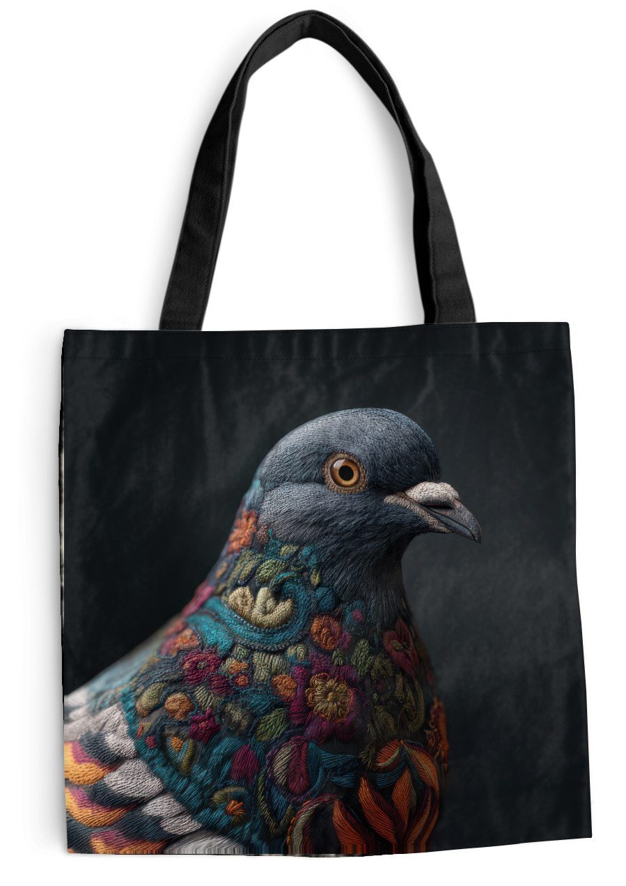 MuchoWow Shopper Taube - Blumen - Schwarz, Handtasche, Damen und Herren, Schultertasche, Umhängetasche, Tote Bag