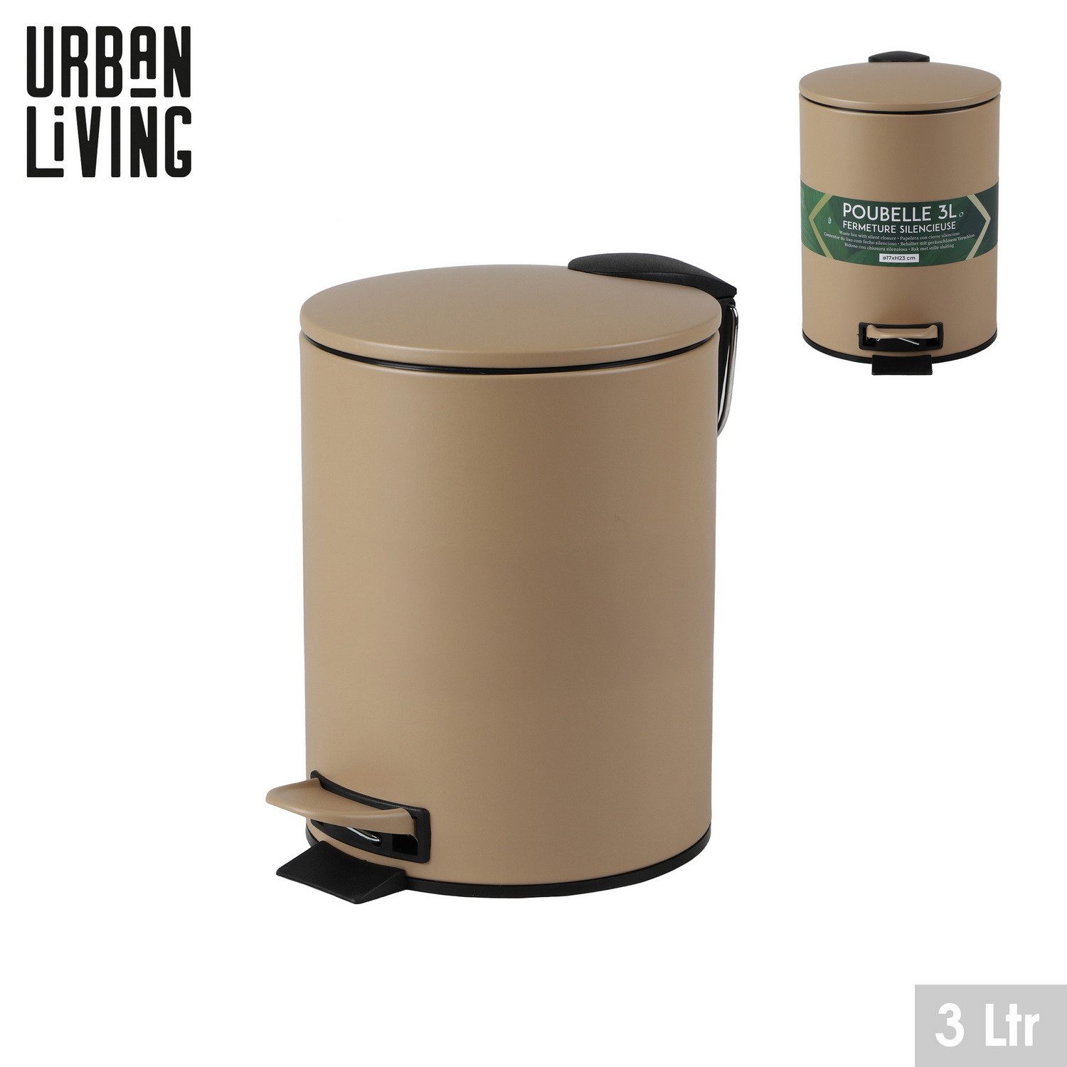 Urban Living Kosmetikeimer 3 Liter Tretmülleimer Abfalleimer Mülleimer Tretpedal Absenkautomatik, Hygienische Pedalbedienung, herausnehmbarer Eimer mit Henkel – Bild 2 von 4