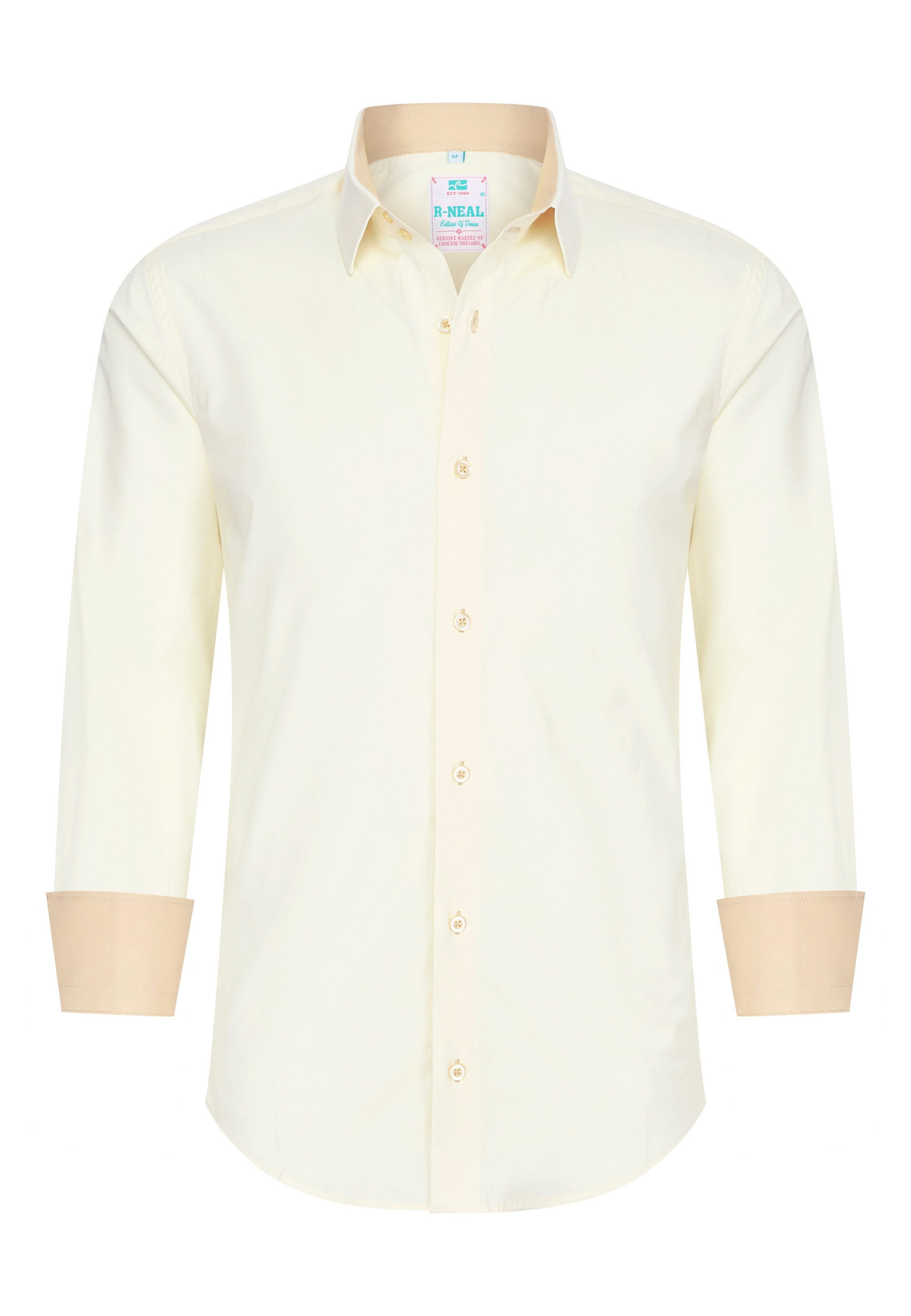 R-NEAL Businesshemd Pastellhemd Herren Slim Fit Hemd Langarm Kontrasthemd Cotton Strech