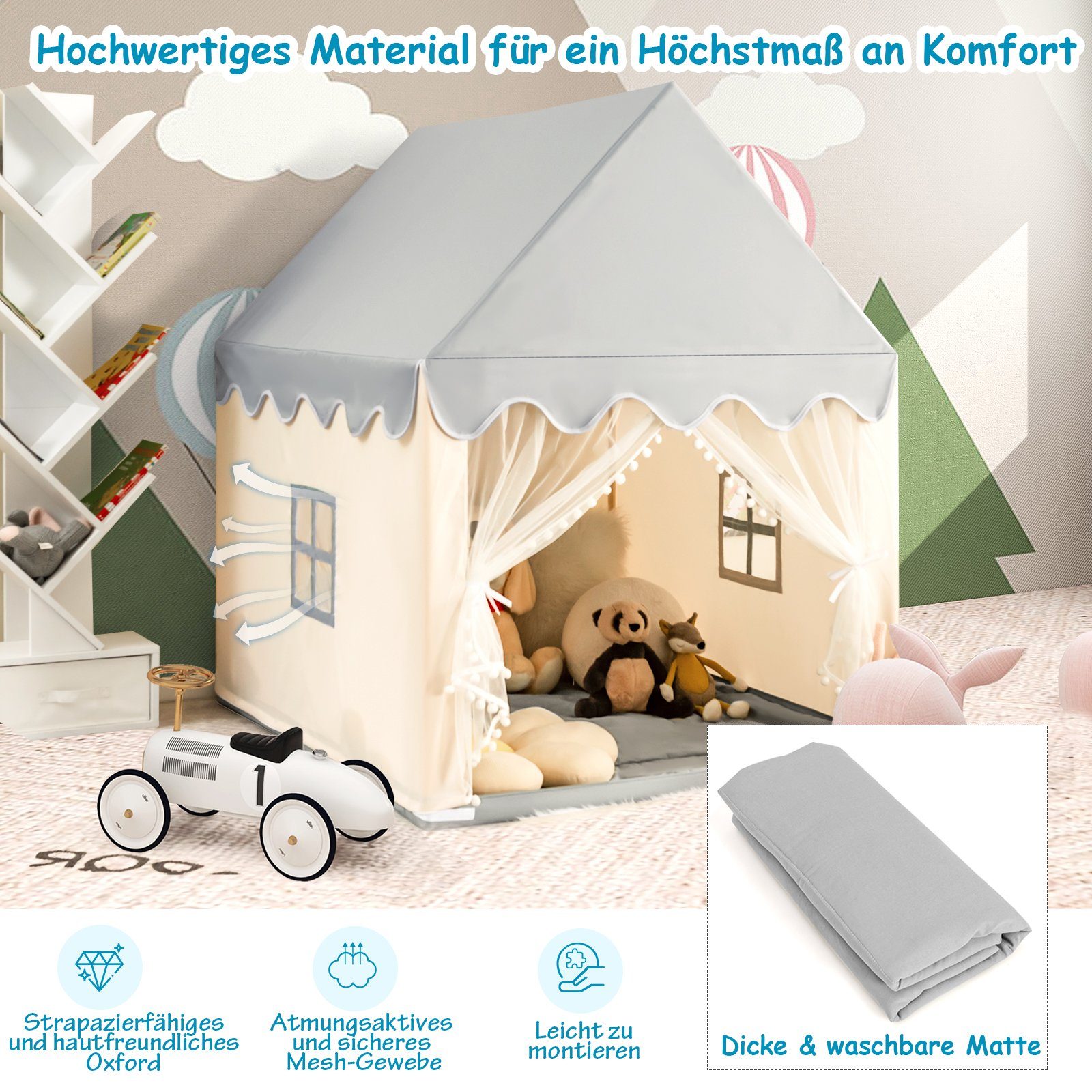 COSTWAY Spielzelt Kinder, mit Baumwolldecke, Fenster 120x105x140cm günstig online kaufen
