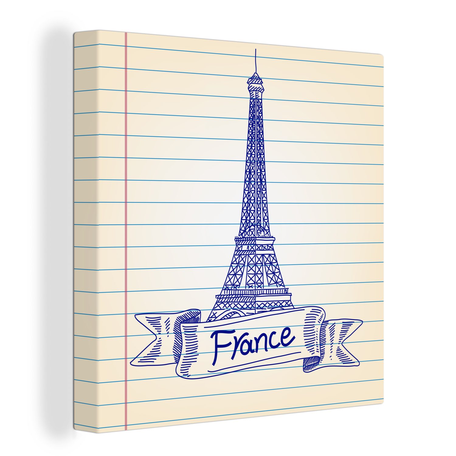 OneMillionCanvasses® Leinwandbild Eine Illustration des Eiffelturms in Delfter Blau, (1 St), Leinwand Bilder für Wohnzimmer Schlafzimmer