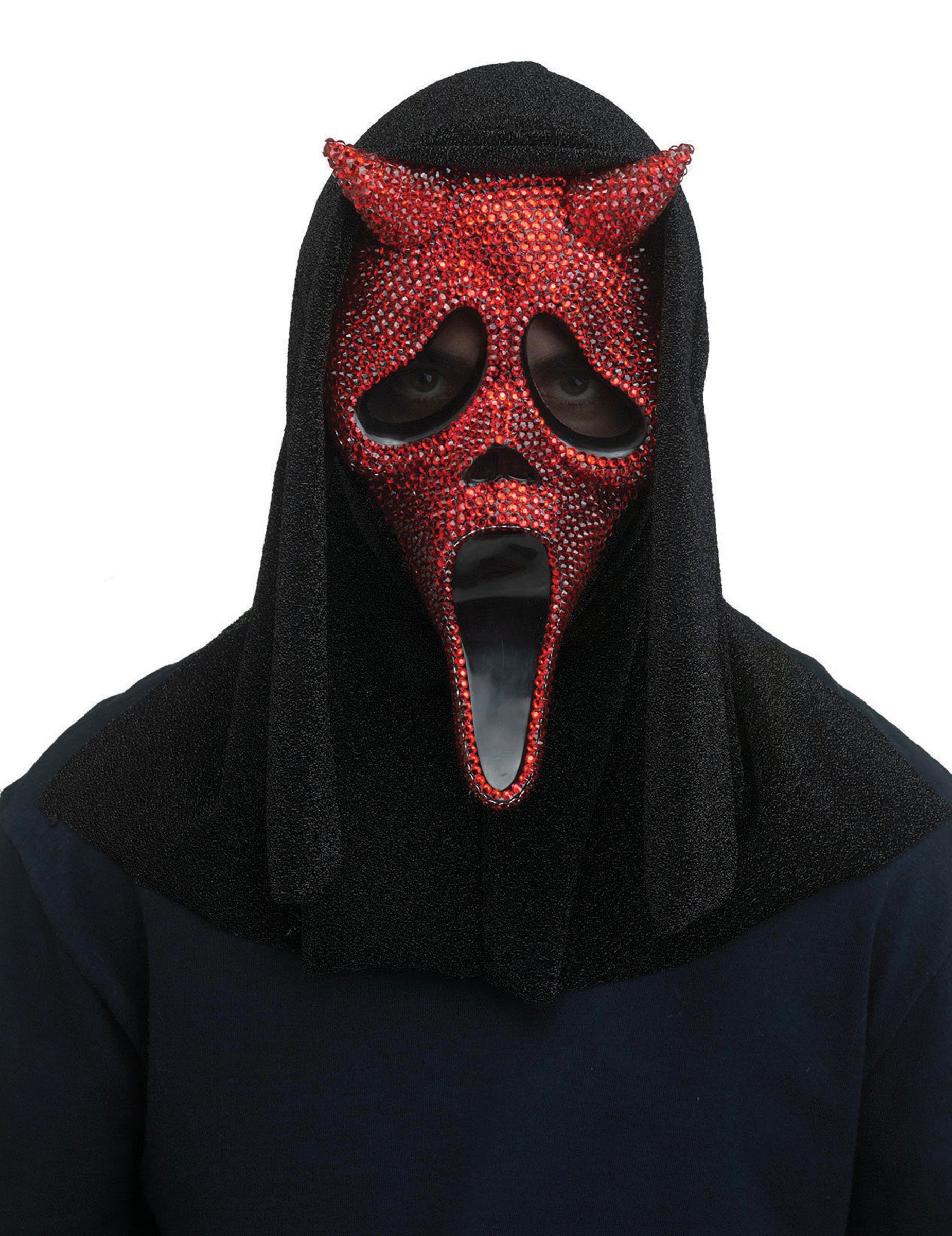 Palmer Monster-Kostüm Scream Teufelsmaske für Erwachsene Rot mit Strasssteinen
