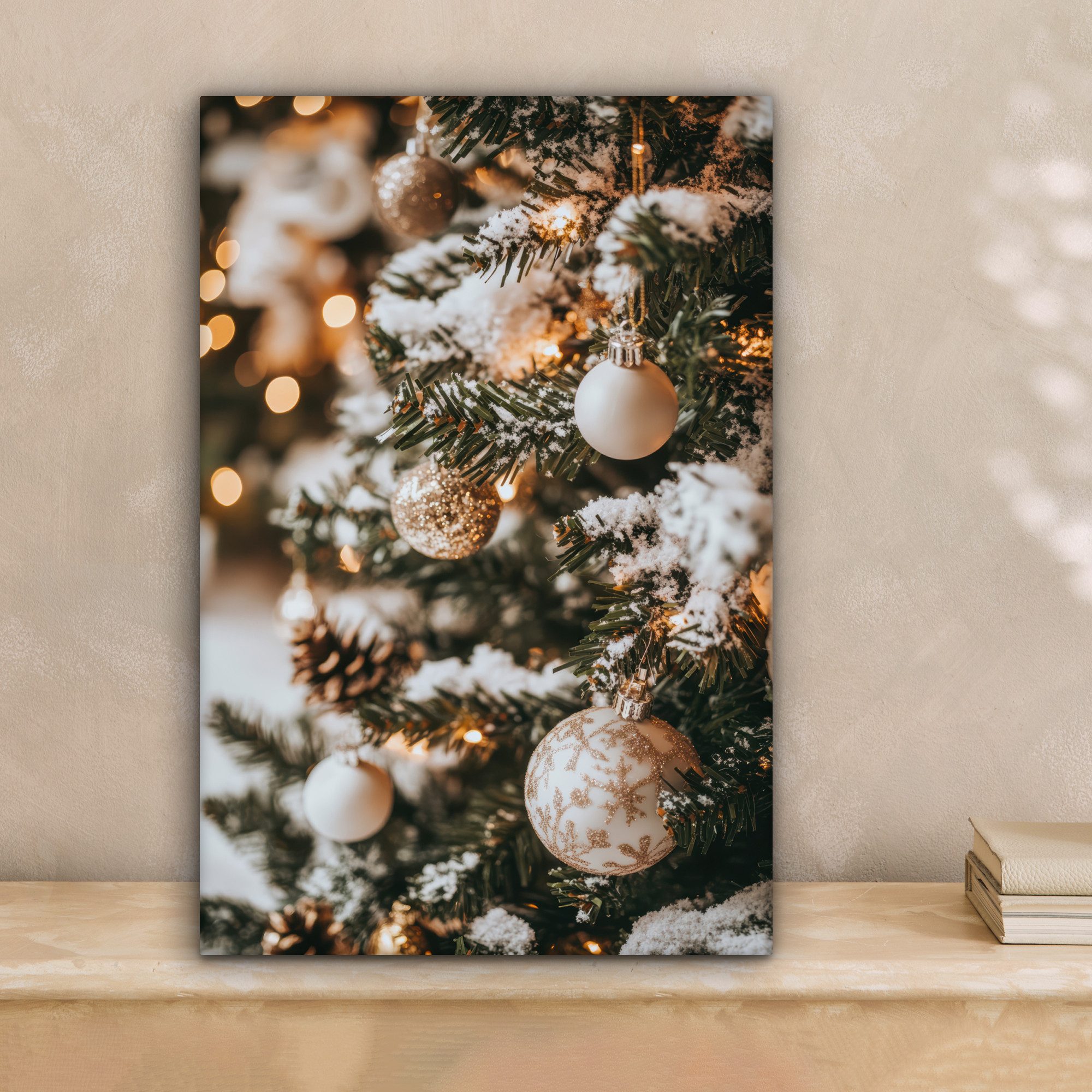 OneMillionCanvasses® Leinwandbild Weihnachten - Weihnachtsbaum - Winter - Innen - Schnee, Fotodruck (1 St), Leinwand Canvas Wandbild, Wanddekoration 20x30 cm