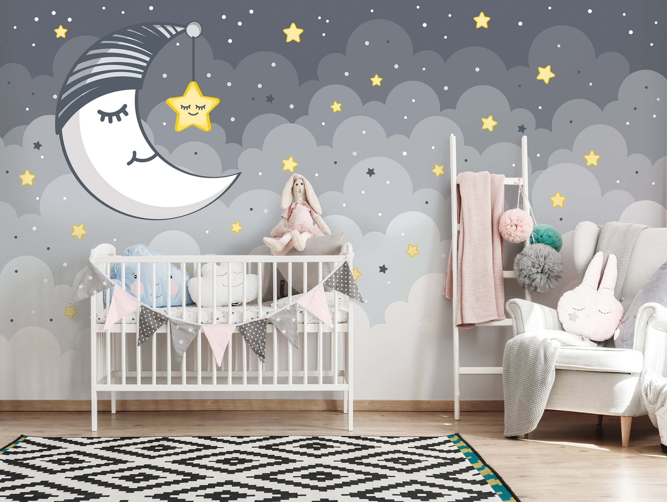 Wallarena Fototapete Kinderzimmer Mädchen Jungen Wolken Himmel Stern Mond N günstig online kaufen