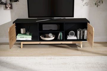 Wohnling Lowboard WL6.818 (Schwarz Eiche-Dekor, 150x55x40 cm, zwei Türen), TV-Kommode Hoch, TV-Schrank Modern Fernsehtisch