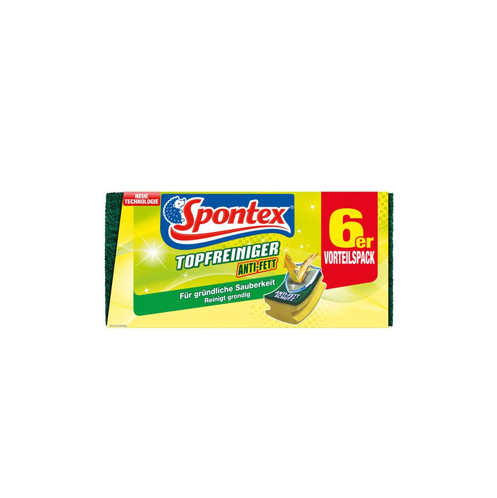 SPONTEX Geschirrschwamm Topfreiniger Anti-Fett - 6er, Perfekt gegen hartnäckigen Schmutz in Töpfen, Pfannen und auf Geschirr