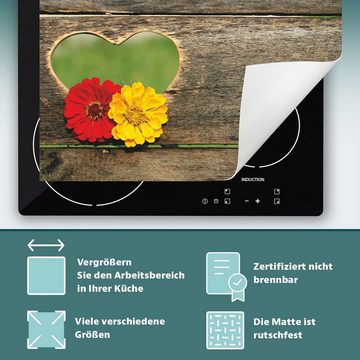 Decorwelt Herd-Abdeckplatte Herdabdeckplatte Kunststoff Aufrollbare Matte Küche Herz Holz Herd, (30x52, 1 tlg), für alle Herdarten excl. Gasherde