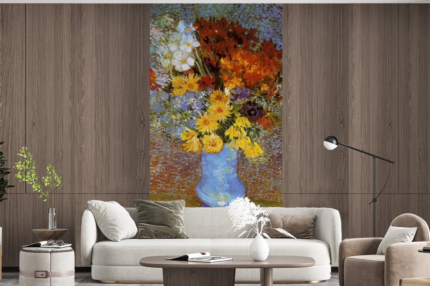Matt, Gogh, Küche, und Anemonen Vliestapete Gänseblümchen St), (2 Schlafzimmer bedruckt, Fototapete für Vase Fototapete Wohnzimmer MuchoWow - van Vincent mit