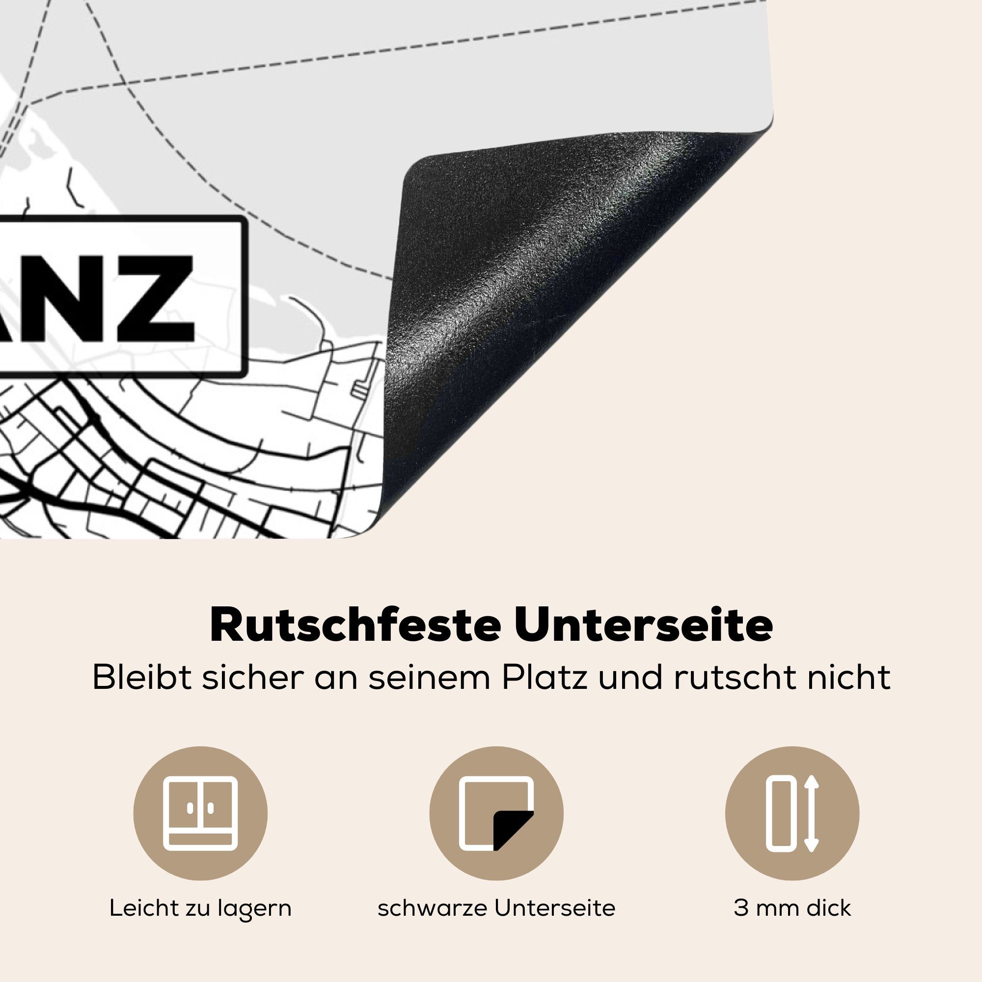 - Konstanz für cm, Karte (1 küche 78x78 - tlg), Vinyl, MuchoWow Arbeitsplatte Herdblende-/Abdeckplatte Ceranfeldabdeckung, Stadtplan,