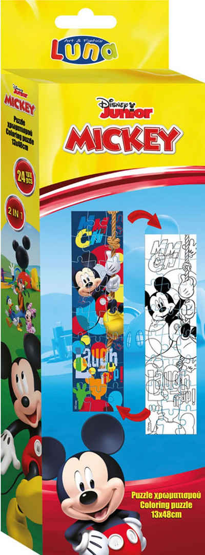 Diakakis Steckpuzzle 2in1 Malpuzzle Puzzle Mickey Mouse 24-tlg 13x48 cm, Puzzleteile