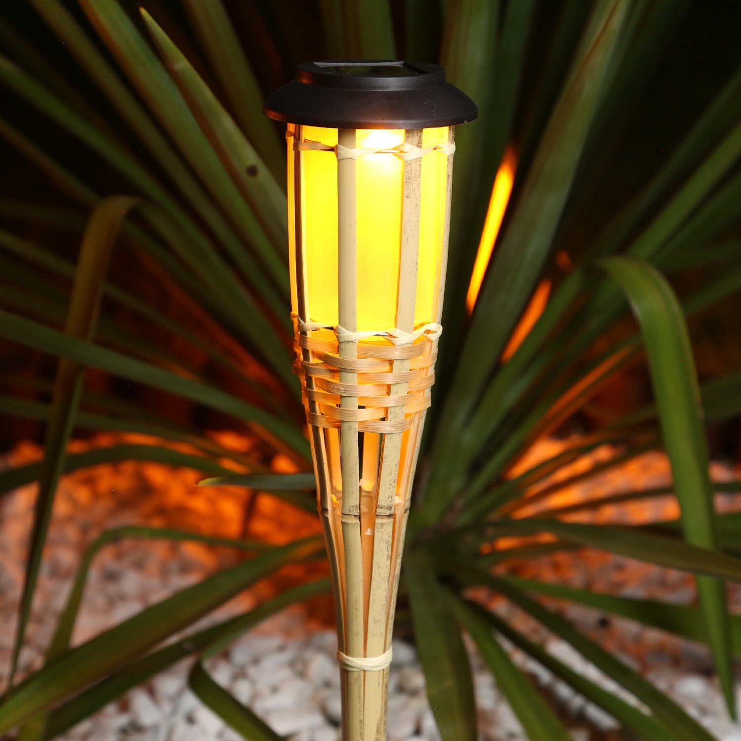 MARELIDA LED Gartenfackel LED Solar Gartenfackel Bambus simulierter  Flammeneffekt Fackel 54cm, LED Classic, gelb