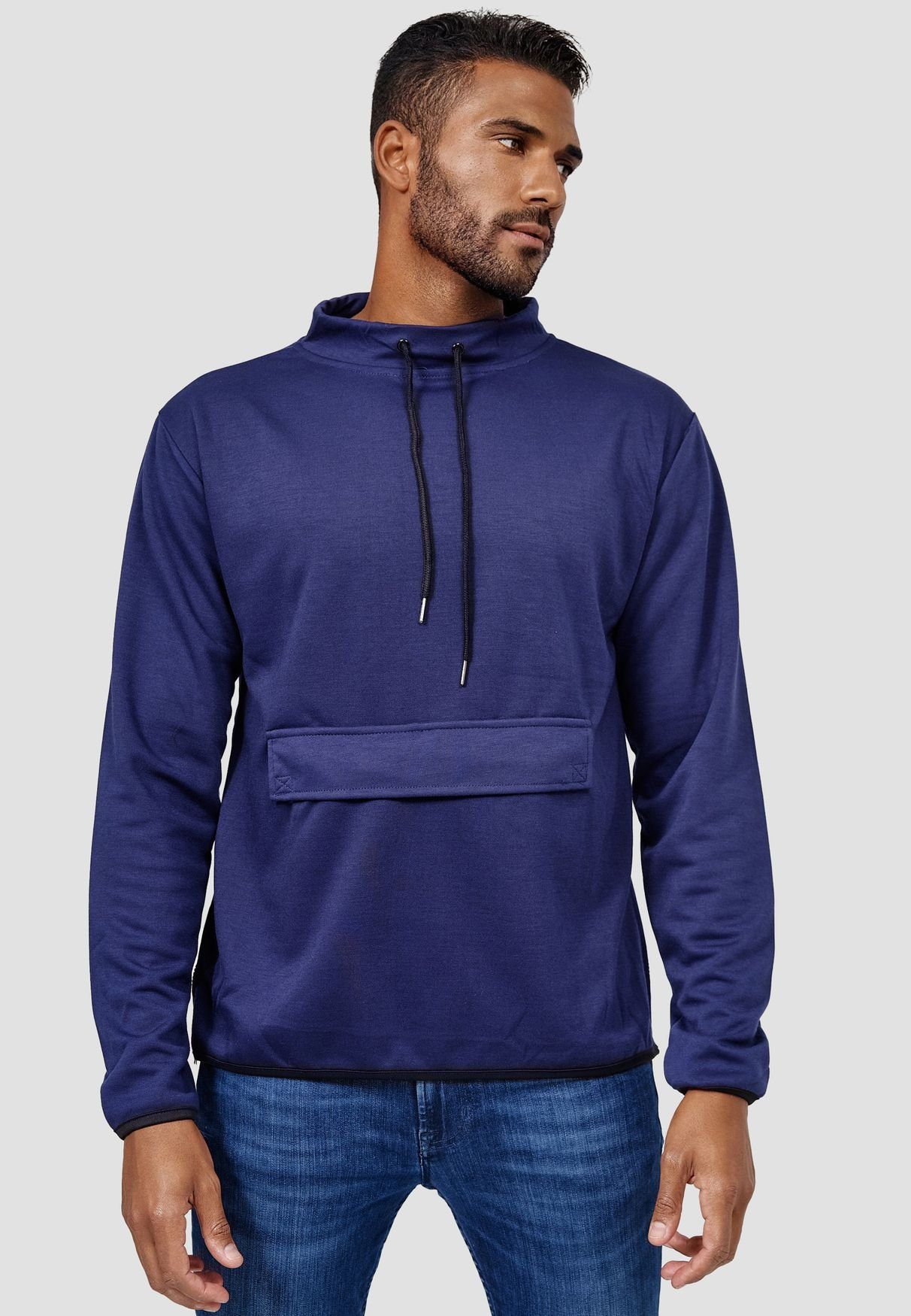 Egomaxx Sweatshirt Dünnes Sport Longsleeve mit Bauchtasche (1-tlg) Sweatshirt - H-3842