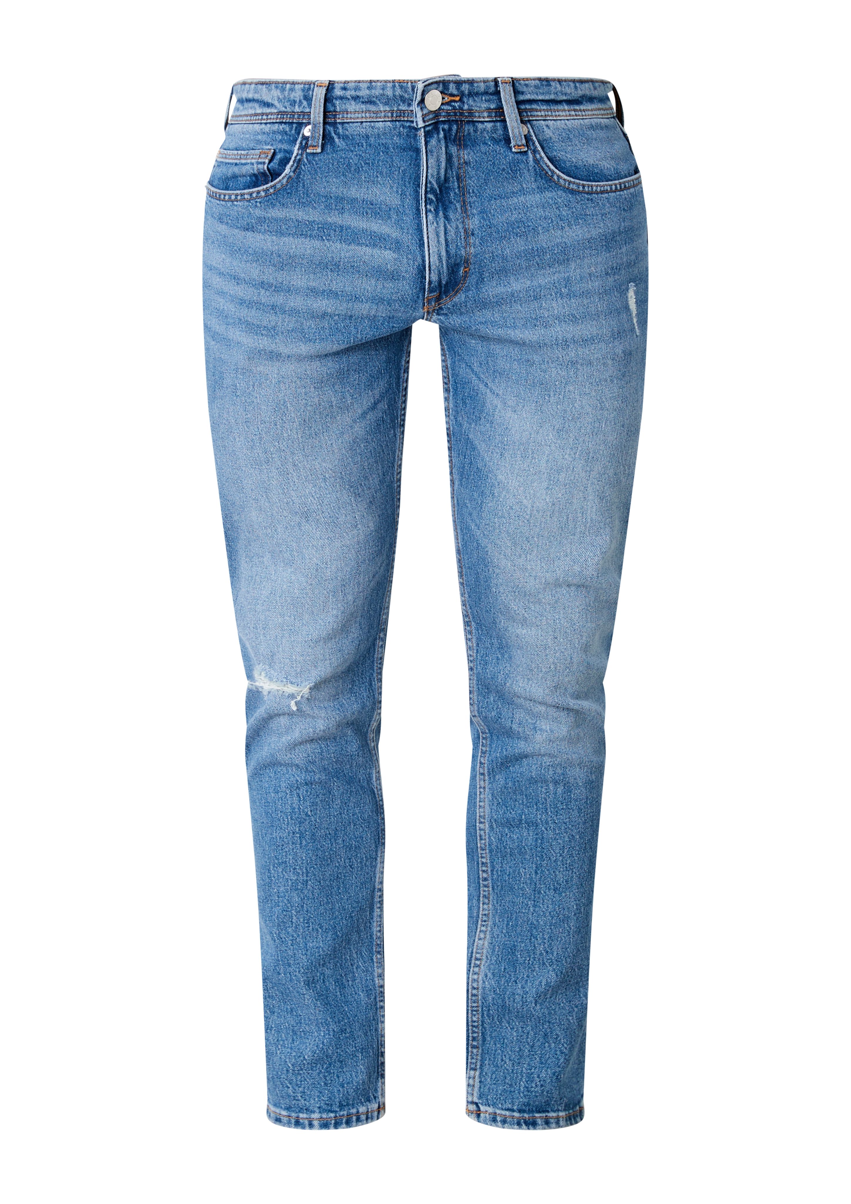 s.Oliver Stoffhose Jeans York ozeanblau Leg Destroyes, / Rise Regular / Fit Straight Waschung, Mid / Label-Patch