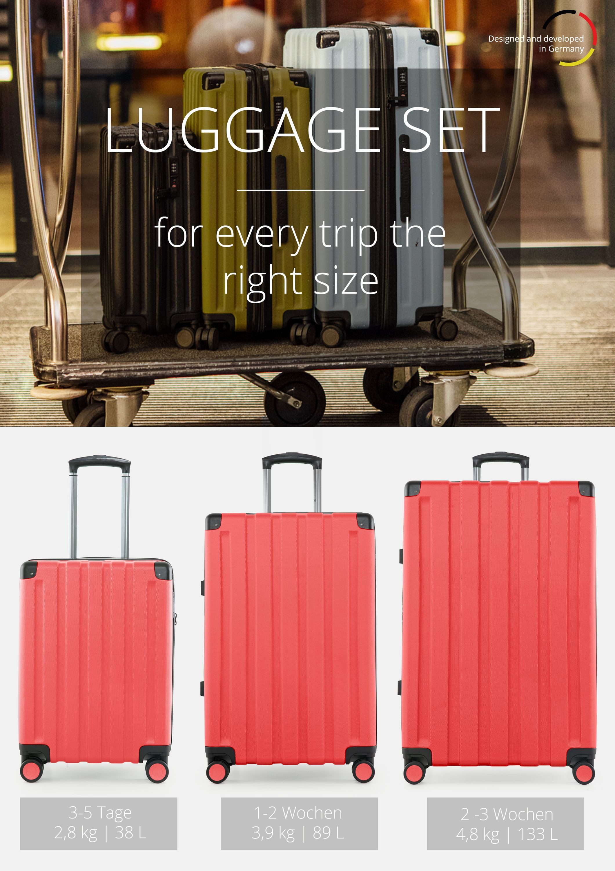 Hauptstadtkoffer Hartschalen-Trolley Q-Damm, 4 Rollen, 3 Koffer-Set Hartschalen-Trolleys, Erweiterung, TSA