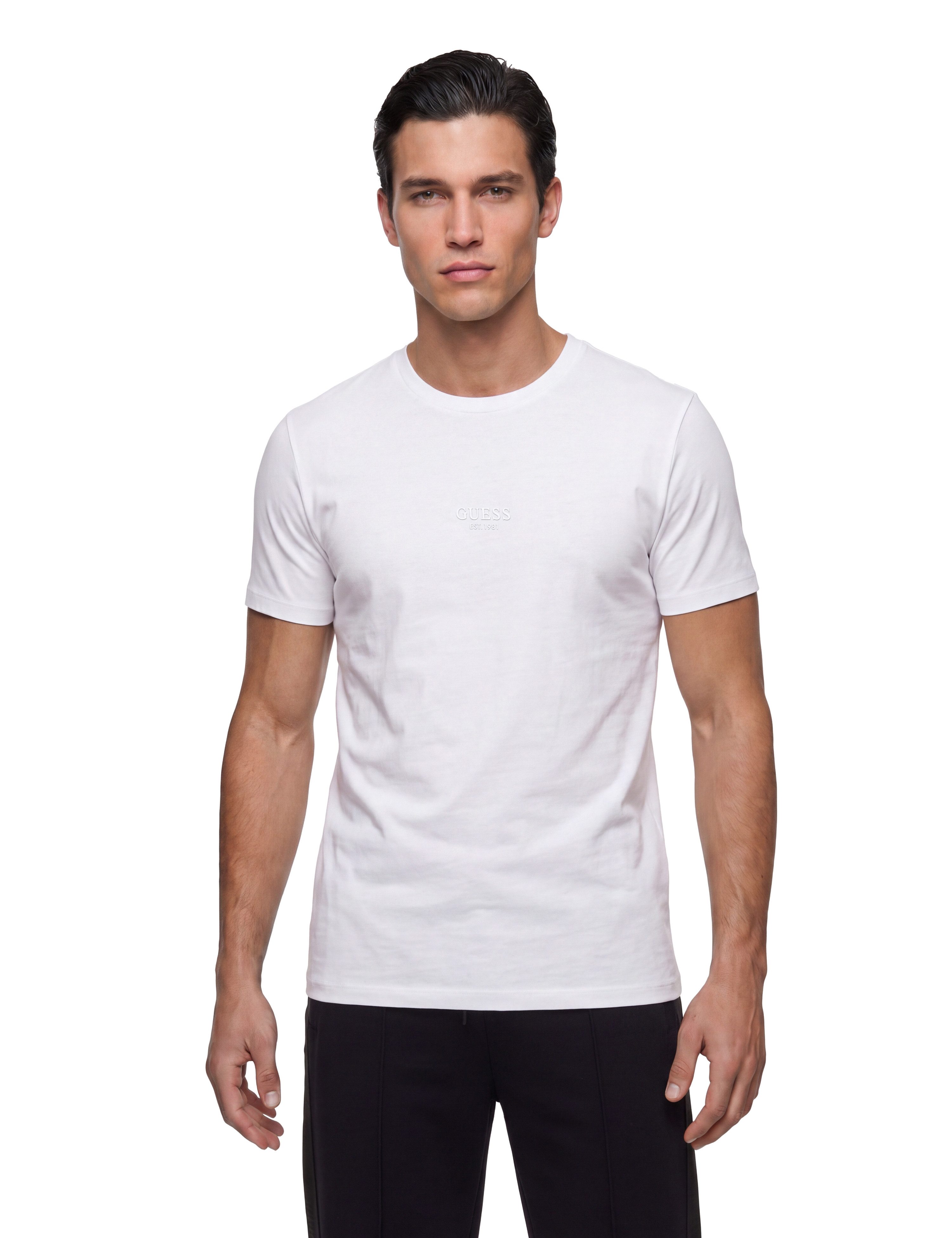 Guess T-Shirt AIDY Rundhalsausschnitt, Slim Fit, Logostickerei
