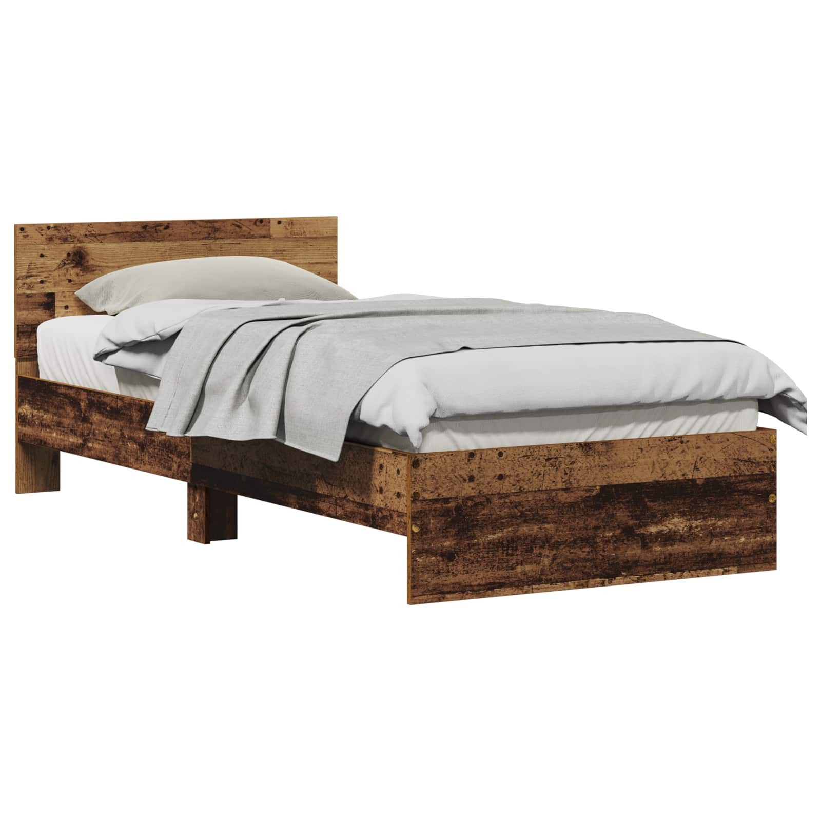 vidaXL Bett Bettgestell mit Kopfteil Altholz 90 x 200 cm Holzwerkstoff (1-tlg)