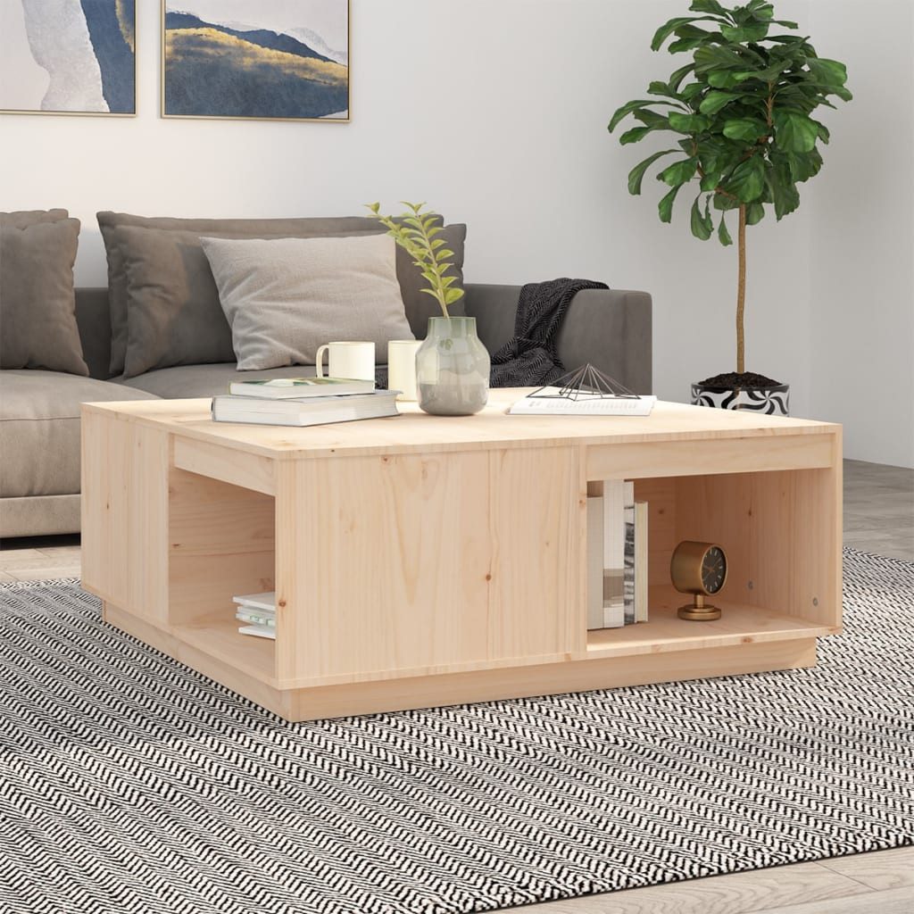 furnicato Couchtisch aus massivem Kiefernholz 100x101x40,5 cm natur (1-St), Rustikaler Wohnzimmertisch mit Ablage und großzügigem Stauraum