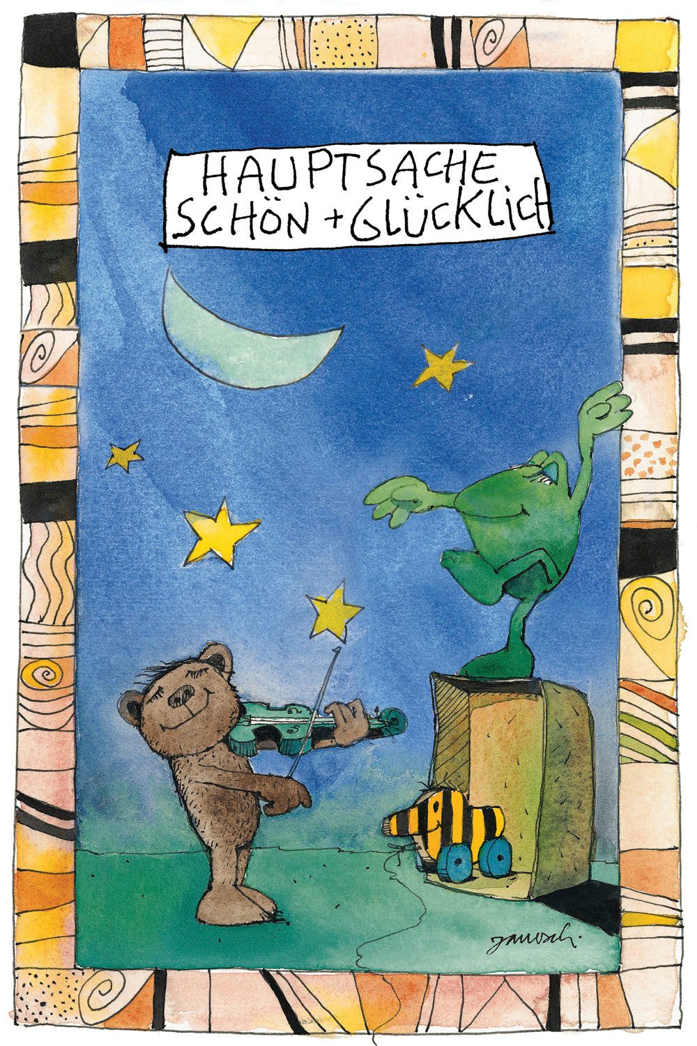 LuckyLinde Leinwandbild Der kleine Bär - Hauptsache schön glücklich, Bär, Bären, Ente, Enten, Figuren, Filmfiguren, Frosch, Liebessprüche, Motivationsbilder, Natur, Schriftzug, Sprüche, Stern, Sterne, Tanz, Teddy, Tiere, Tiger, little star (1 St), Exklusive JANOSCH Kindermotive