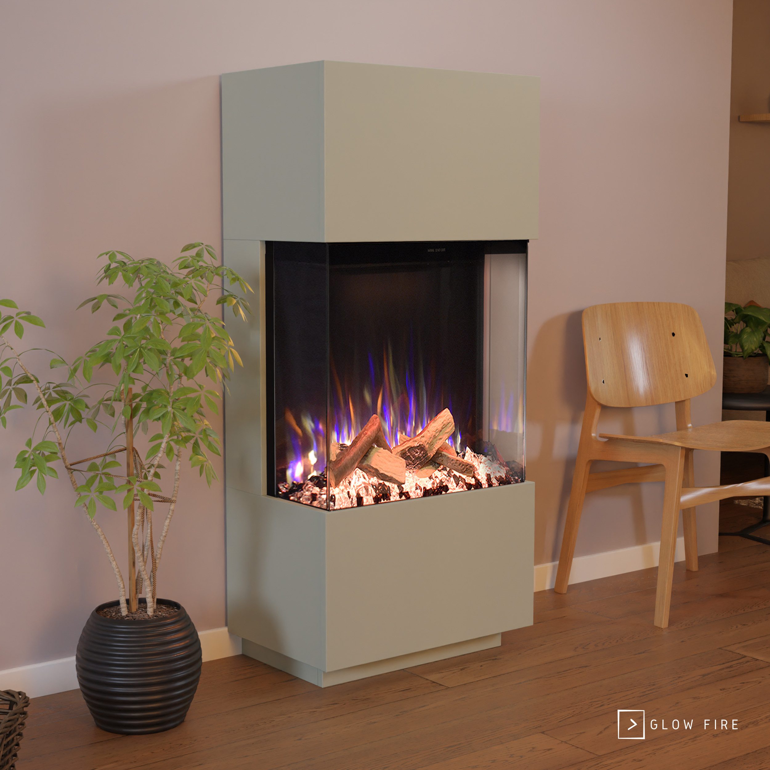 GLOW FIRE Elektrokamin PR11 E-Motion 3D, Multicolor, Elektrischer Kamin, 3D Feuer mit Heizung, täuschend echte Flamme mit Heizung, 3 Dekorationen