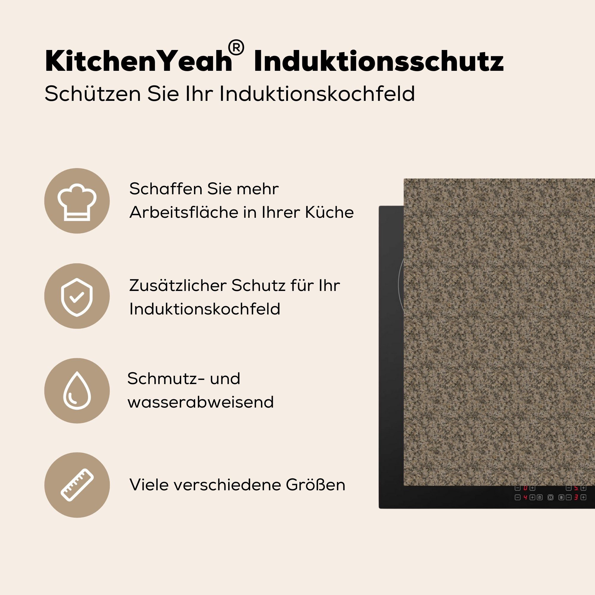 Muster Herdblende-/Abdeckplatte (1 Induktionskochfeld, tlg), - 57x51 cm, MuchoWow Vinyl, - Stein, Induktionsschutz, Granit Ceranfeldabdeckung