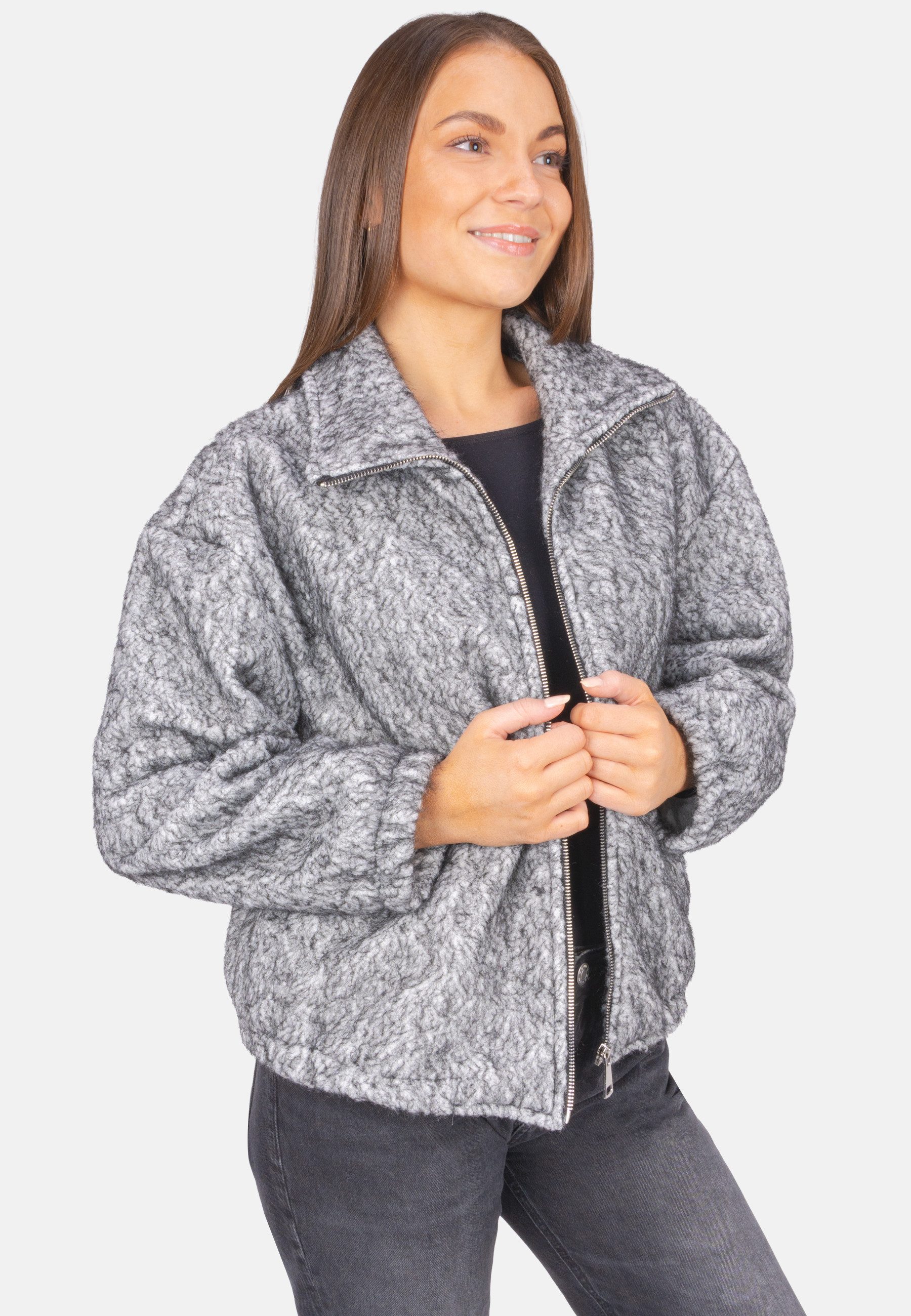 Seasons of April Wolljacke HAZEL (1-St) Kuschelige Damen Jacke in Woll Optik mit Reißverschluss