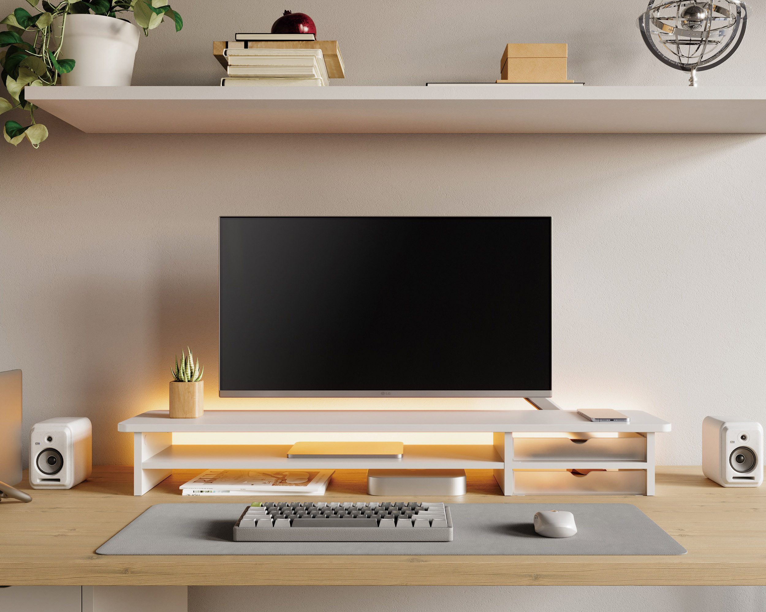 Fenge Monitorständer Monitorerhöhung, (Bildschirmerhöhung, Schreibtischaufsatz mit 2 Acryl Schubladen)