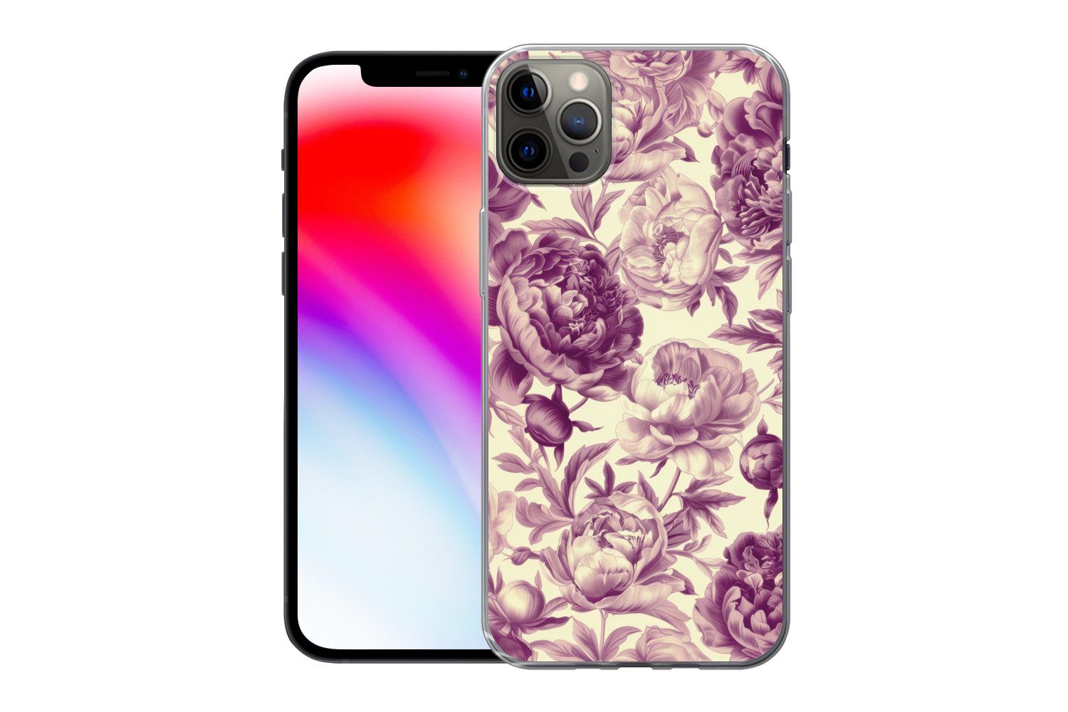 MuchoWow Handyhülle für Apple iPhone 13 Pro Max Blumen - Muster - Lila - Beige, Smartphone-Bumper, Print, Handy Schutzhülle Dünn