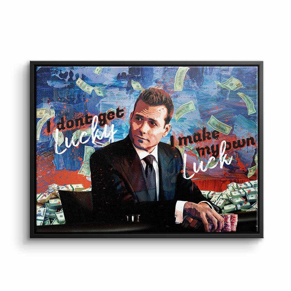 DOTCOMCANVAS® Leinwandbild, Wandbild Motivationswandbild I make my own luck Harvey Specter Suits schwarzer Rahmen