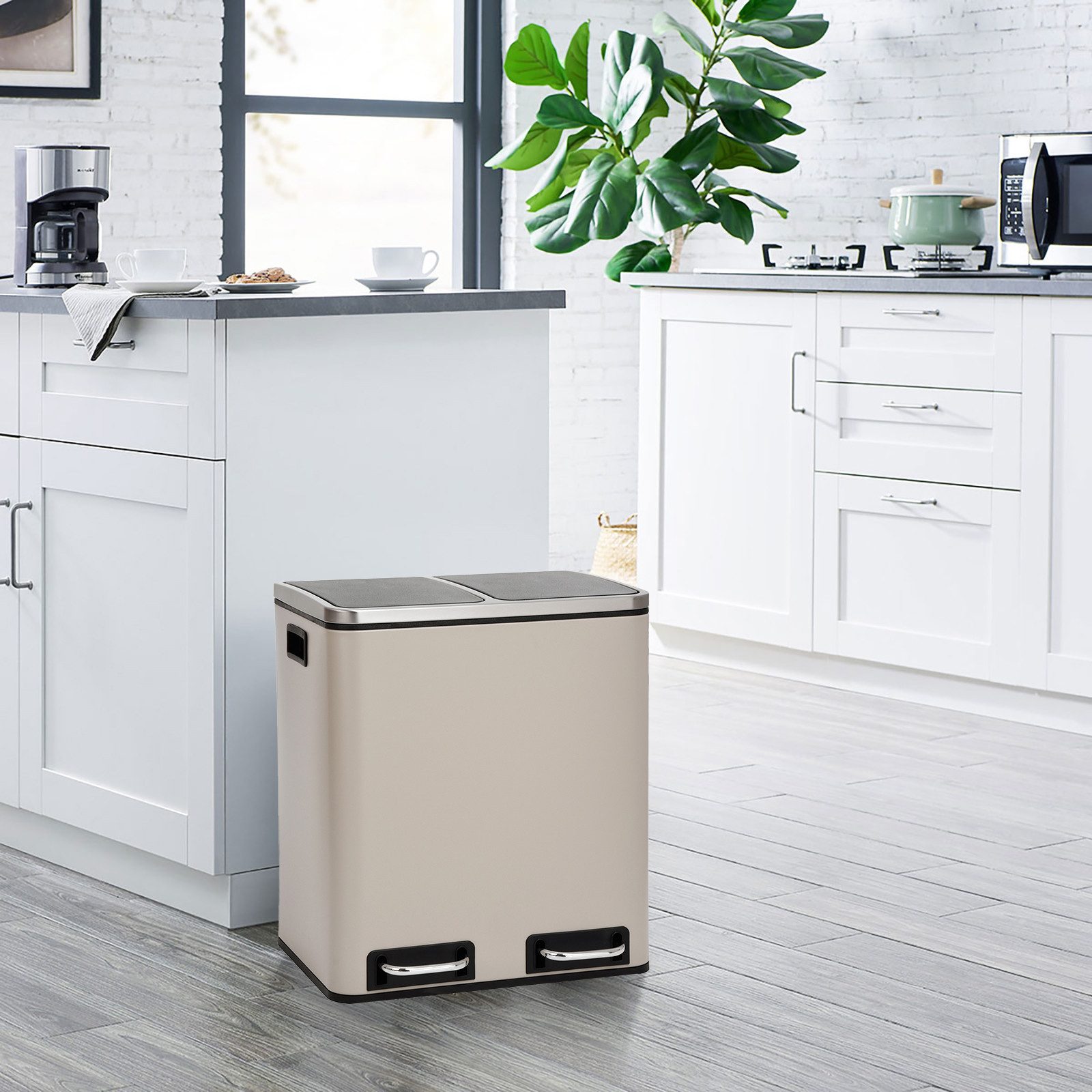 SVITA Mülltrennsystem, Tretmülleimer 2x 15L Stahl, Taupe