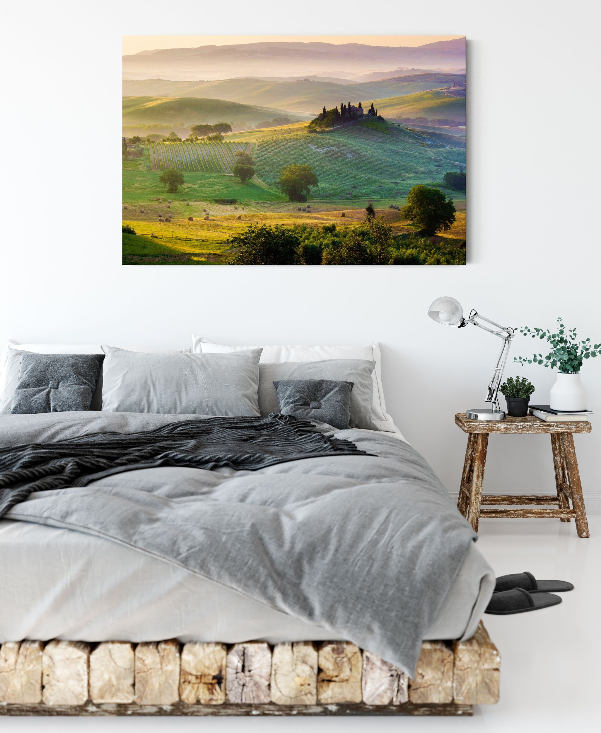 Toskana bespannt, inkl. Leinwandbild Landschaft Leinwandbild fertig Zackenaufhänger St), (1 Landschaft, Toskana Pixxprint