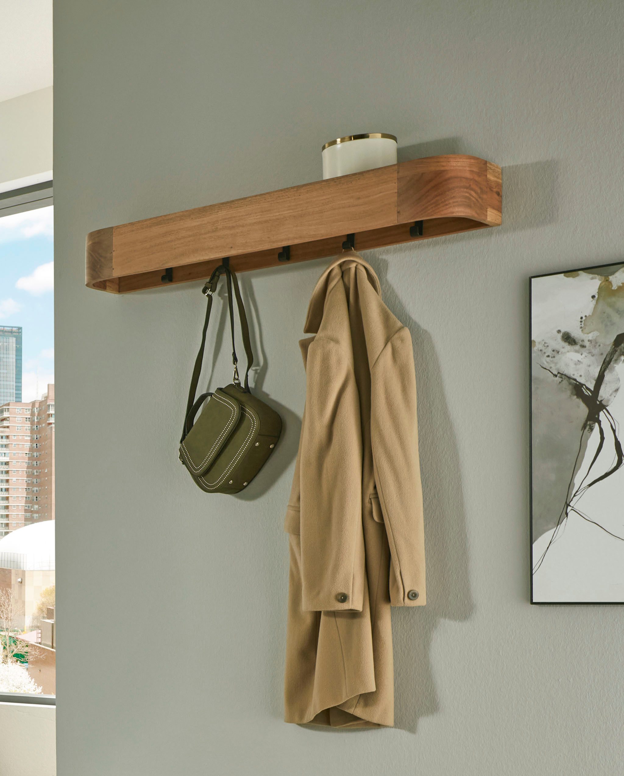 HAKU Wandgarderobe (1 St), rechteckig - aus Massivholz Braun - B/T/H 100/20/13 cm