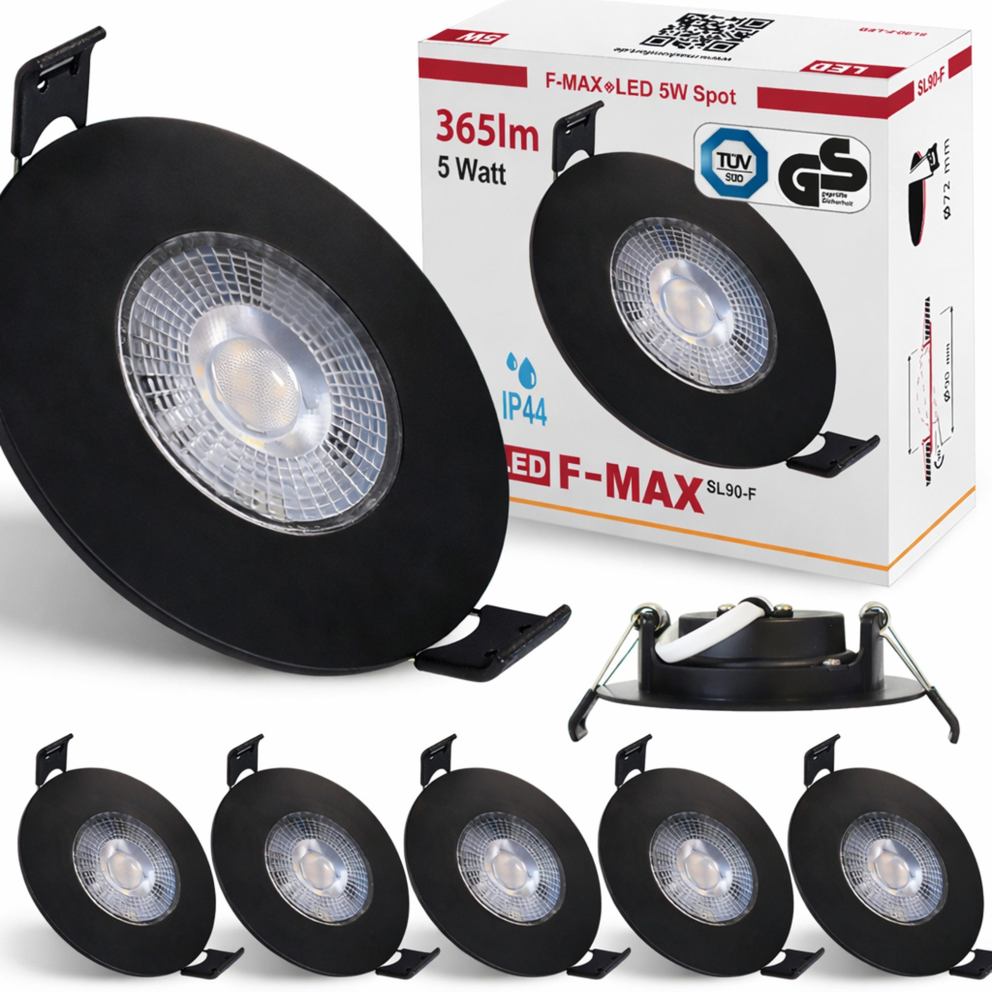 Maxkomfort LED Einbaustrahler 6er/12er Set Einbauleuchten Bad 230V, warmweiß, ultraflach & dimmbar, LED fest integriert, Warmweiß, 3000K, IP44 Einbauspots Decke Bad, 230V, 5W, 365lm, Ø90mm