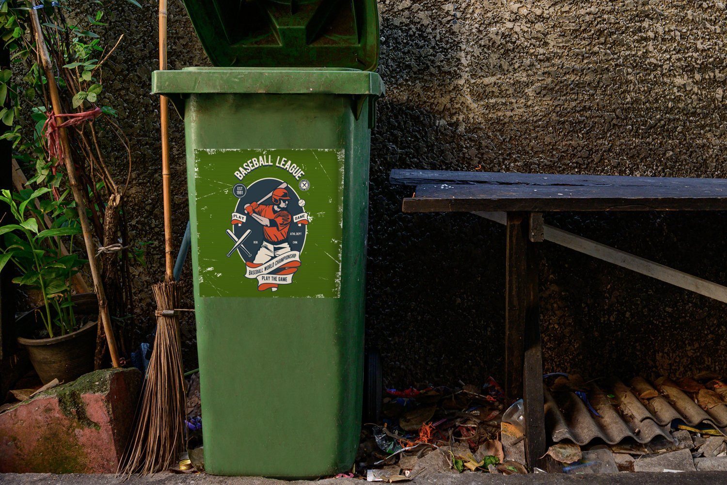- Altmodisch (1 Mülleimer-aufkleber, - Mancave Mülltonne, St), Abfalbehälter Container, Wandsticker Sticker, Sport Baseball - MuchoWow