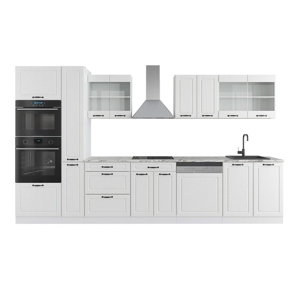 Vicco Küchenzeile R-Line, Weiß Landhaus/Weiß, Ohne Arbeitsplatten