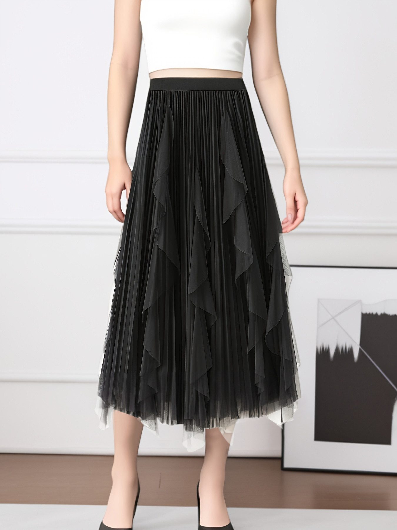 DEBAIJIA Meshrock Damen Röcke Lang Hoch Elastische Taille Elegant Vintage A günstig online kaufen