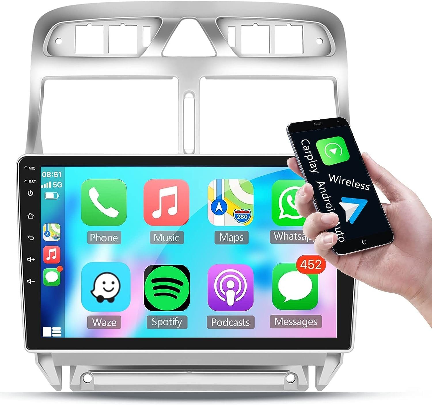 für Autoradio 12 307 9" Carplay SD GPS Android Bluetooth Peugeot Einbau-Navigationsgerät GABITECH