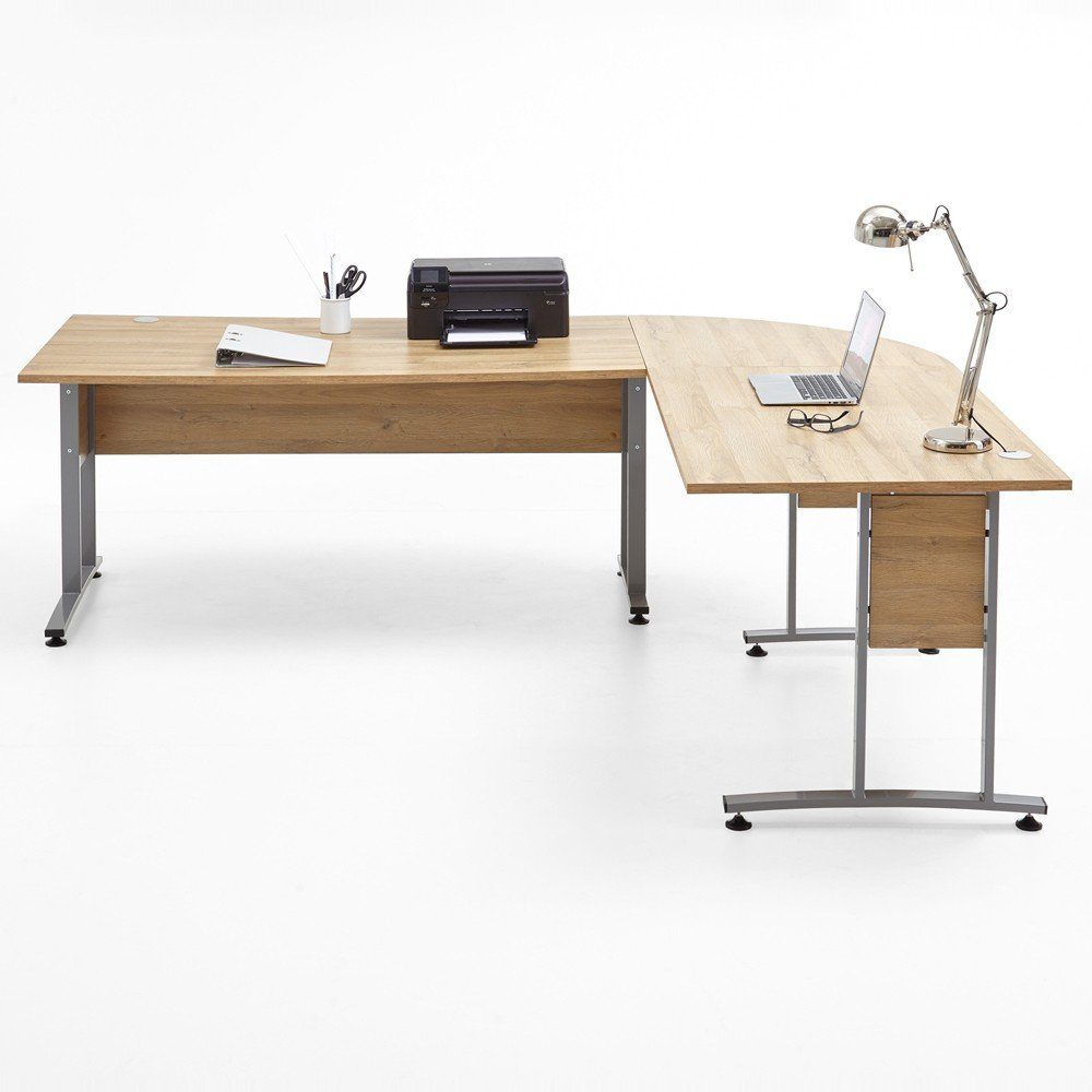 COLUMBUS-10, 120x160cm Alteiche Büro-Winkelschreibtisch : Lomadox Schreibtisch in 240x75x200 cm Nb. -