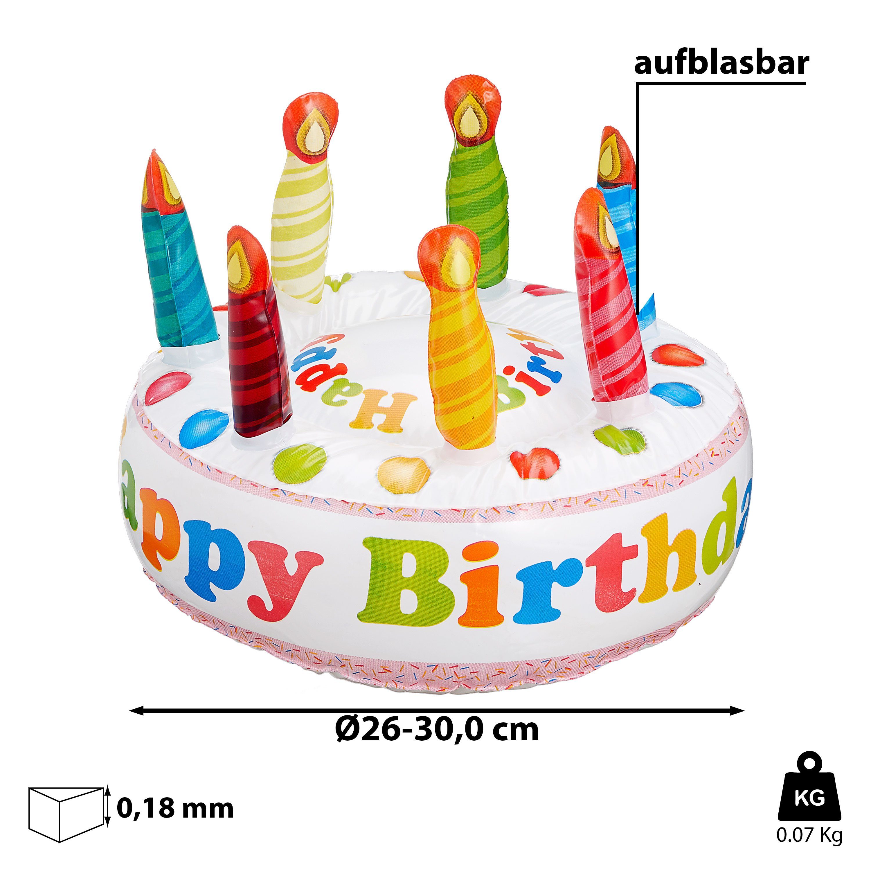 CEPEWA Aufblasbares Essen Torte aufblasbar Happy Birthday Geburtstagskuchen H22cmxØ30cm Kerzen