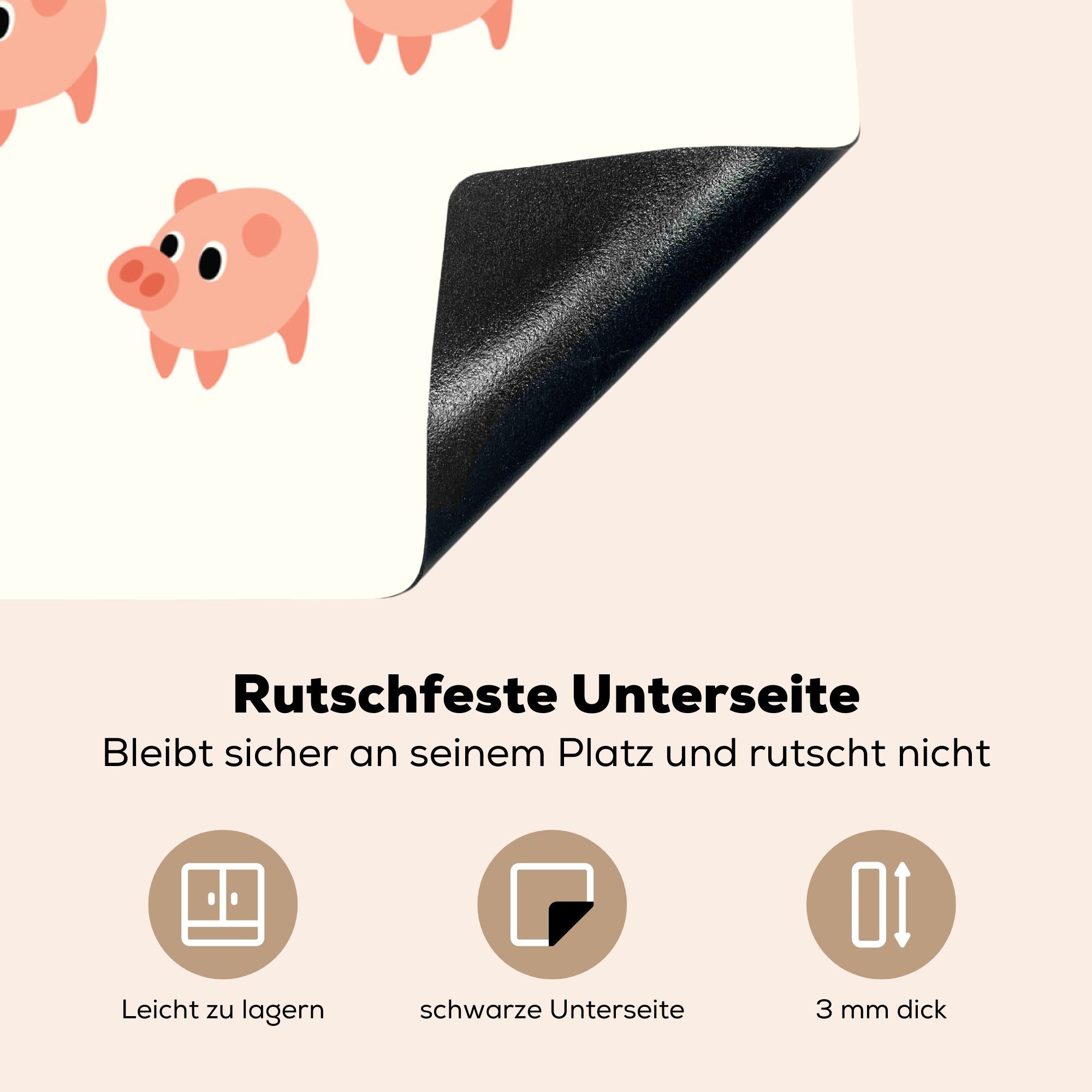 78x78 (1 Eine Arbeitsplatte Herdblende-/Abdeckplatte tlg), Illustration Vinyl, MuchoWow für eines mit Ceranfeldabdeckung, neunzehn cm, Ferkeln, küche Schweins