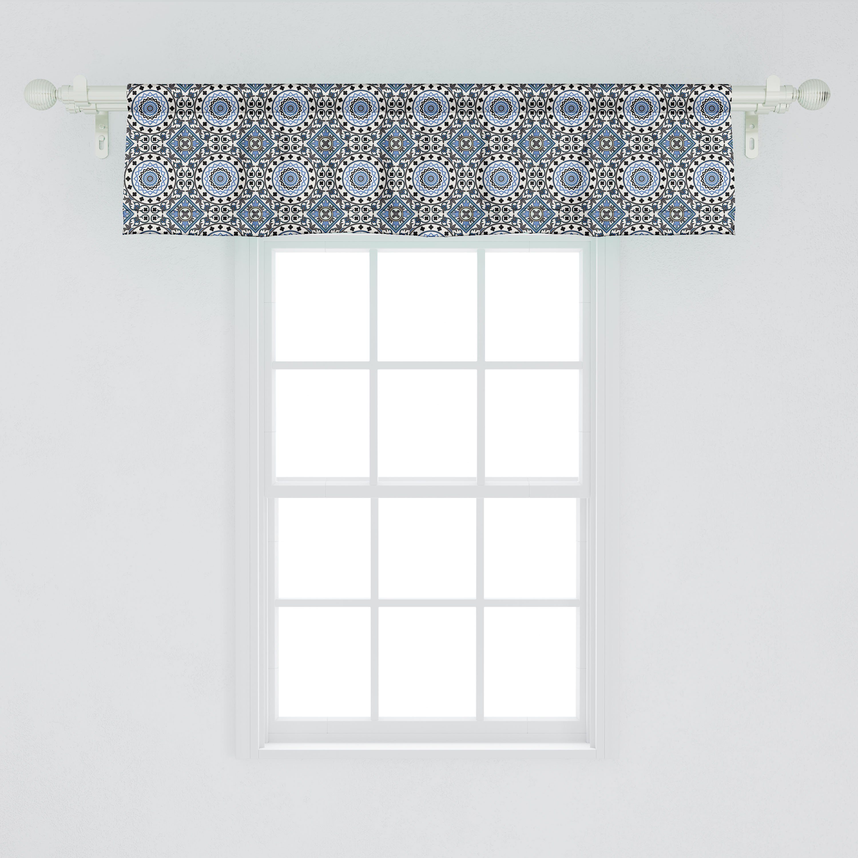 für Retro Dekor Stangentasche, Microfaser, Küche Scheibengardine Abakuhaus, Vorhang mit Schlafzimmer Mosaik-Motive Volant