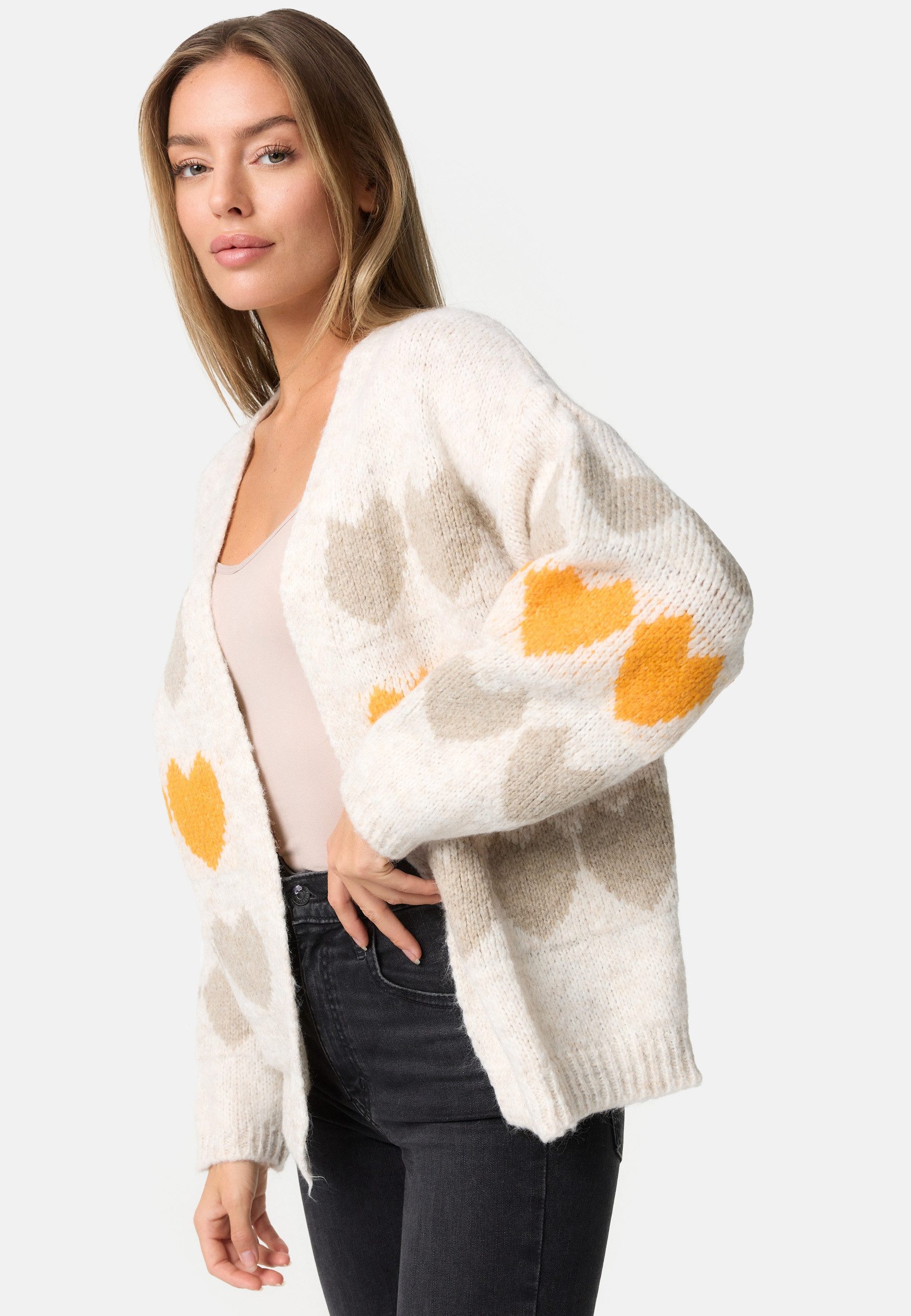 Rayshyne Strickjacke PM66 (Kuschelige kurze Strickjacke mit Herzmuster) Wollanteil, Komfortabel, Leuchtende Farben