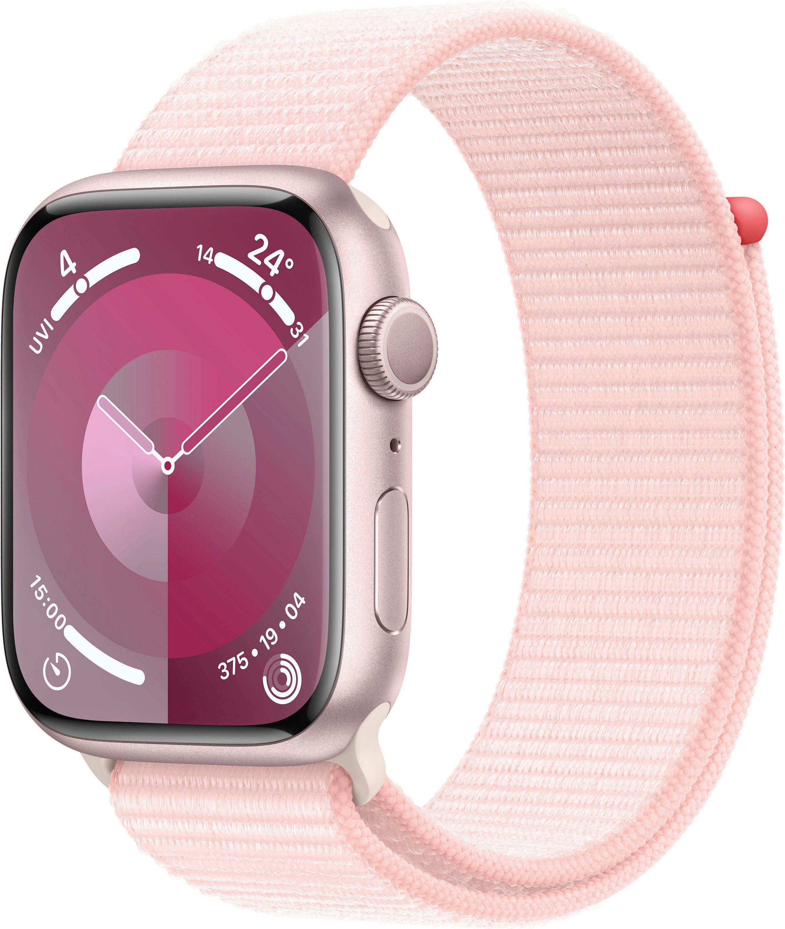 Apple Watch Series 9 GPS Aluminium 45mm Smartwatch (4,5 cm/1,77 Zoll, Watch OS 10), Sport Loop Pink | Rosa | Apple Watch