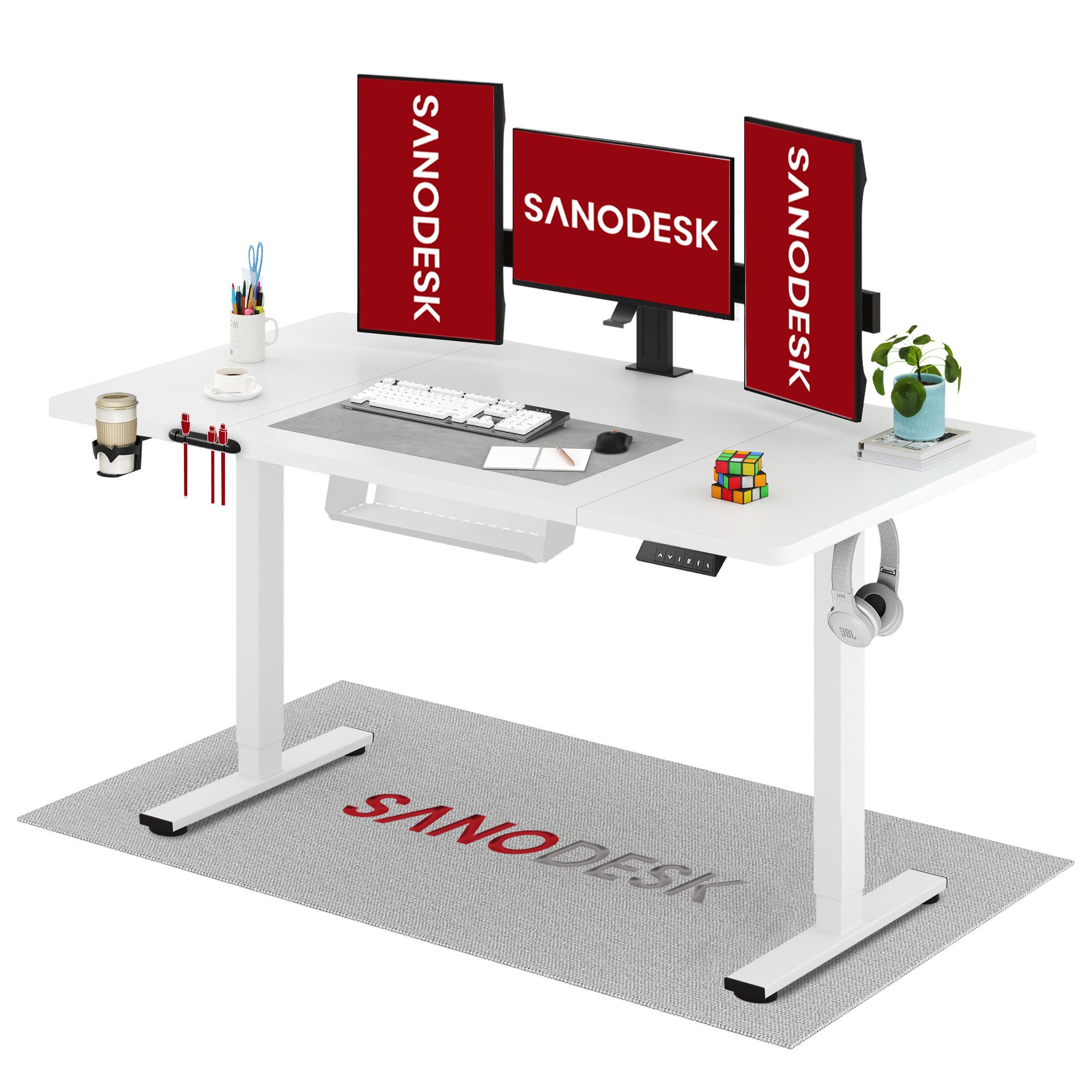 SANODESK Schreibtisch Elektrisch höhenverstellbarer Schreibtisch (inkl. vielseitigem Zubehör, 2-Fach-Teleskop mit Memory-Steuerung & Anti-kollisionssystem), schnelle Montage, Max. Load: 100 KG, verschiedene Größen zur Auswahl